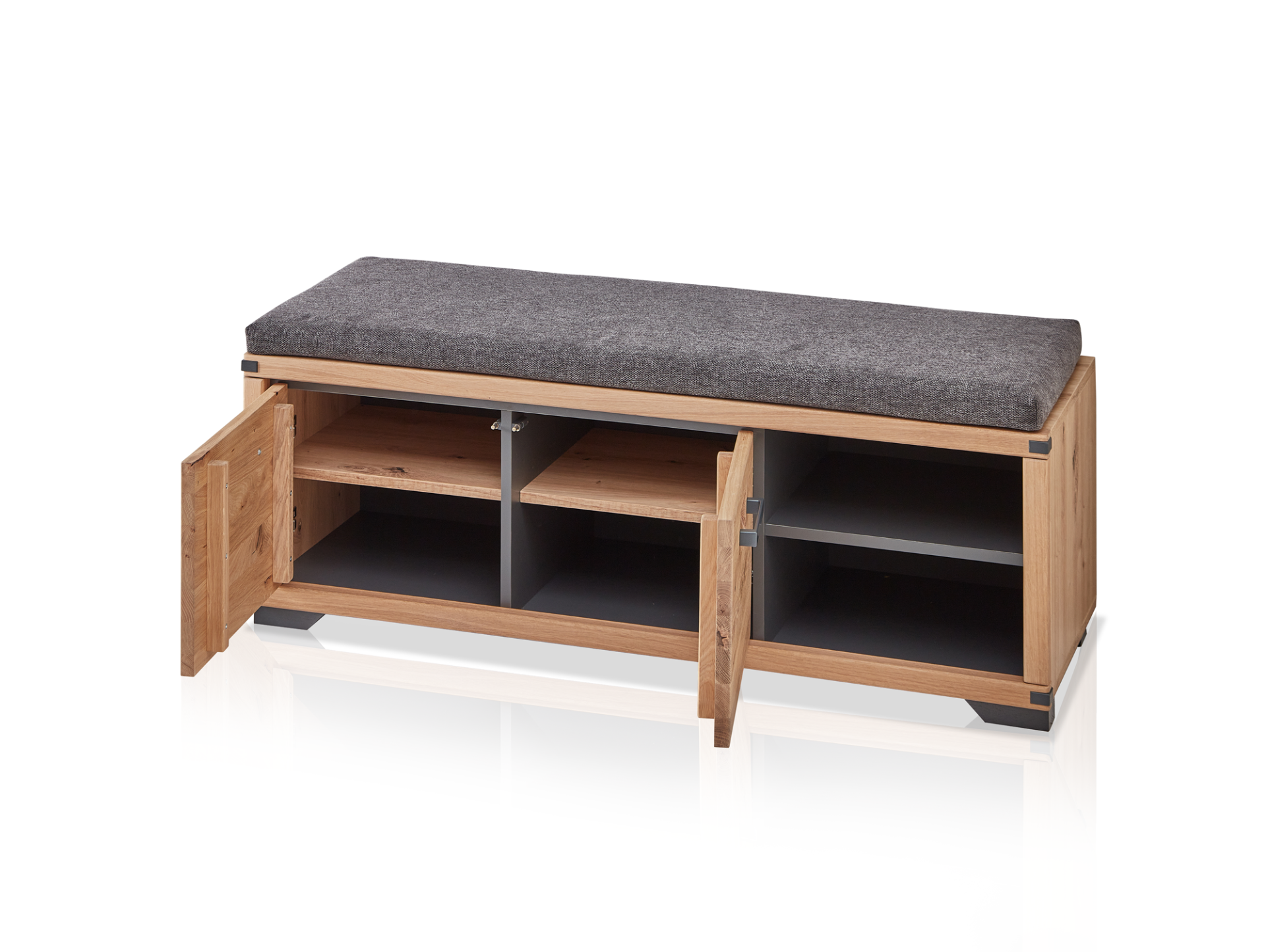 GOJA Garderobenbank, Material teilmassiv, Artisan Wildeiche/graphitfarbig 