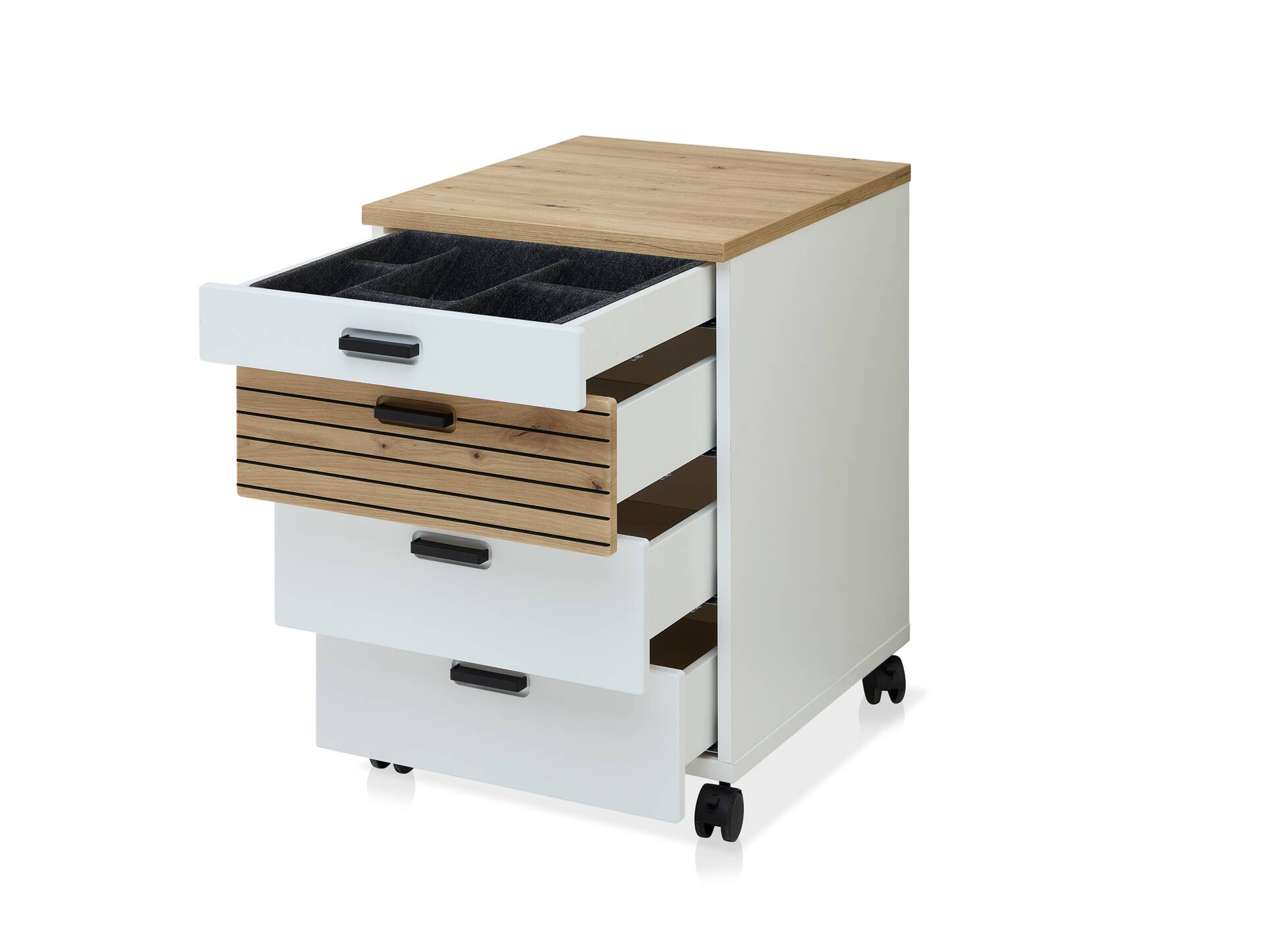 GENNY Rollcontainer, Material Dekorspanplatte Weiss / Artisan Eichefarbig