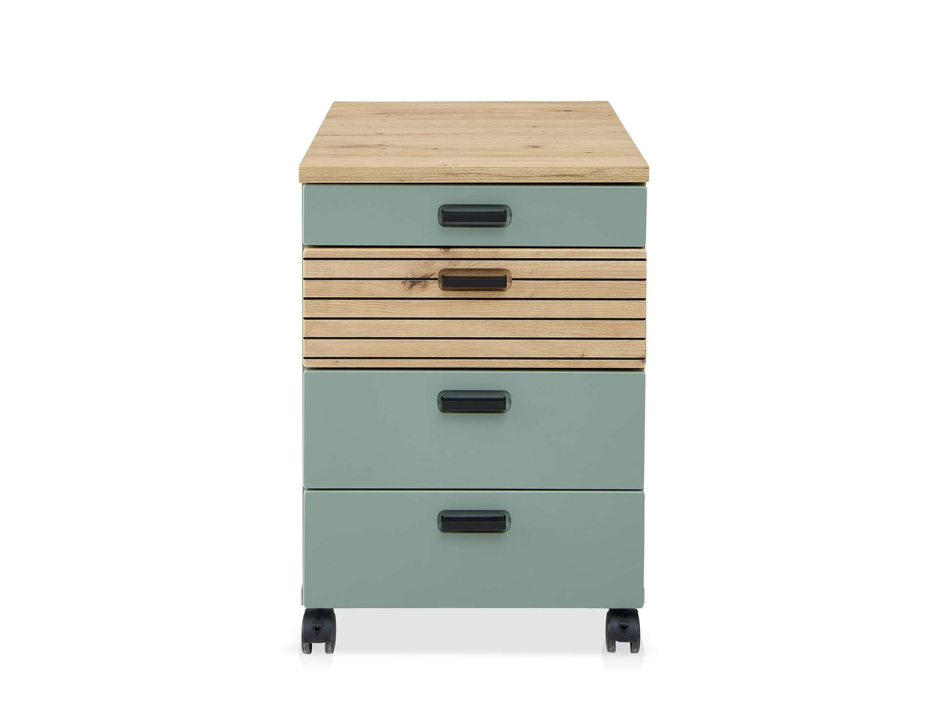 GENNY Rollcontainer, Material Dekorspanplatte Schilfgrün / Artisan Eichefarbig