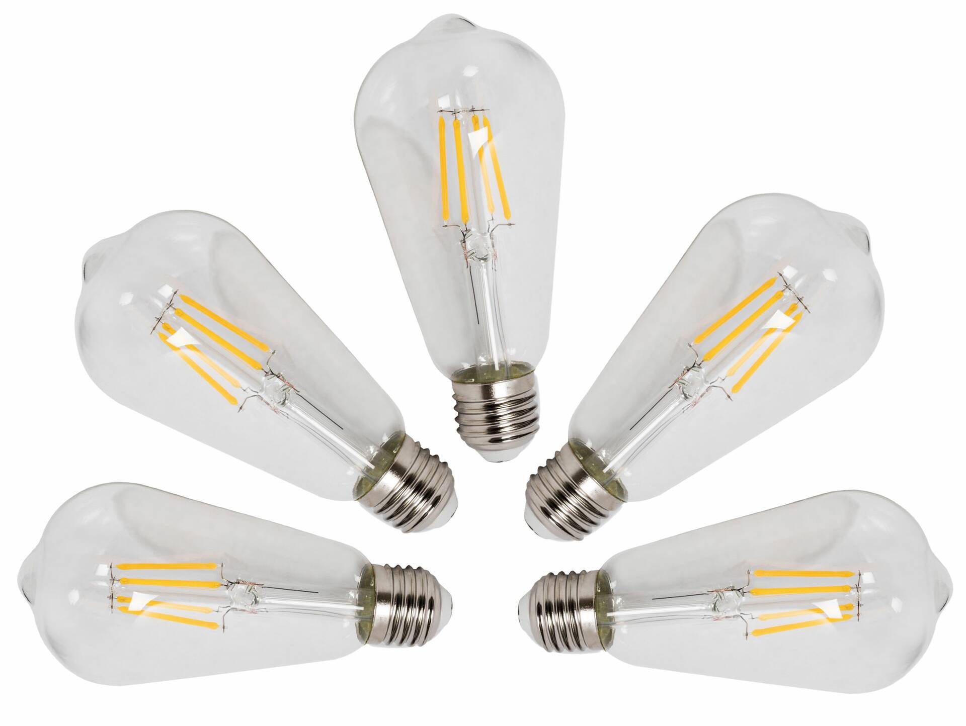 5er Set LED Filament Glühbirnen schmal, E27, 4 Watt, warmweiss 