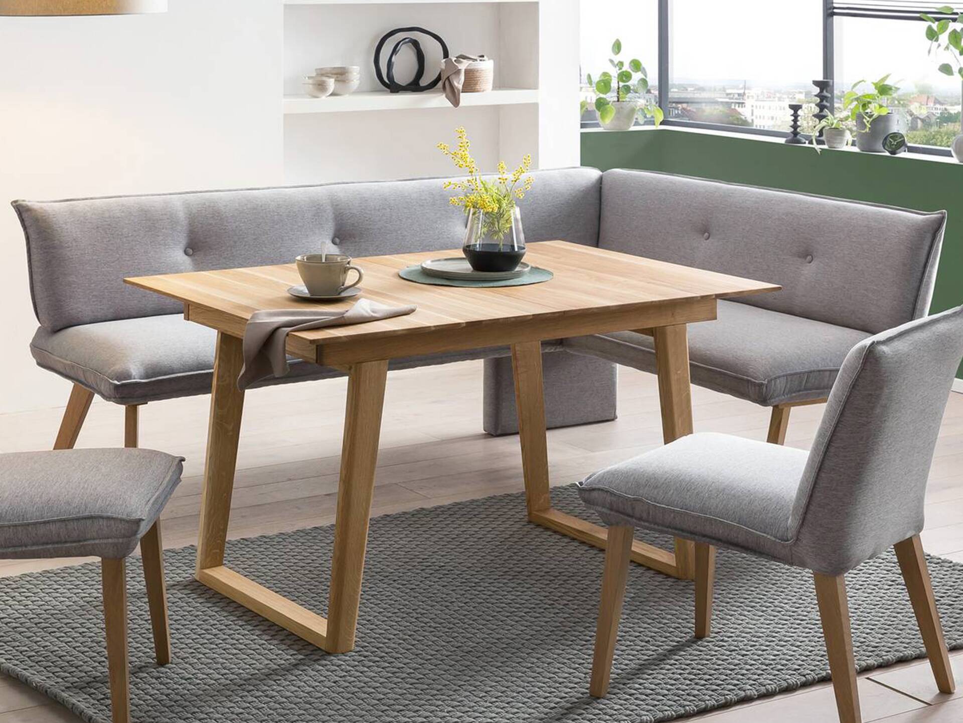 GRADY I Eckbank, Gestell Massivholz/Stoffbezug 160 x 180 cm | grau