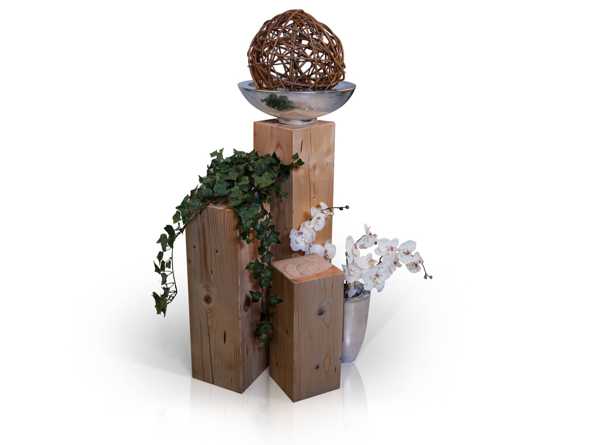 Blumensäule / Dekosäule, Material Massivholz, Fichte massiv eichefarbig | 19x19 cm | 80 cm