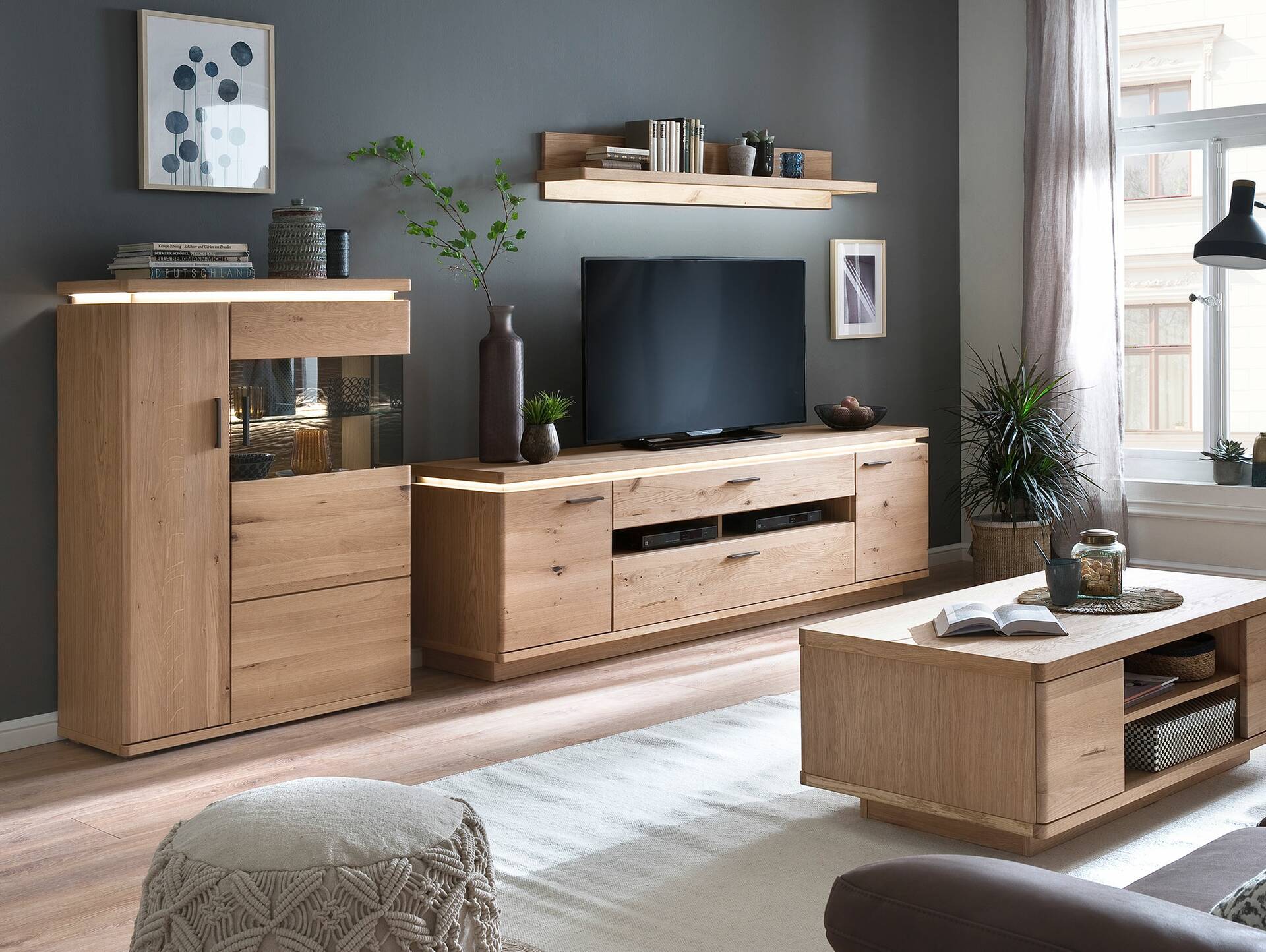 BRINSTONE Highboard II, Balkeneiche teilmassiv 