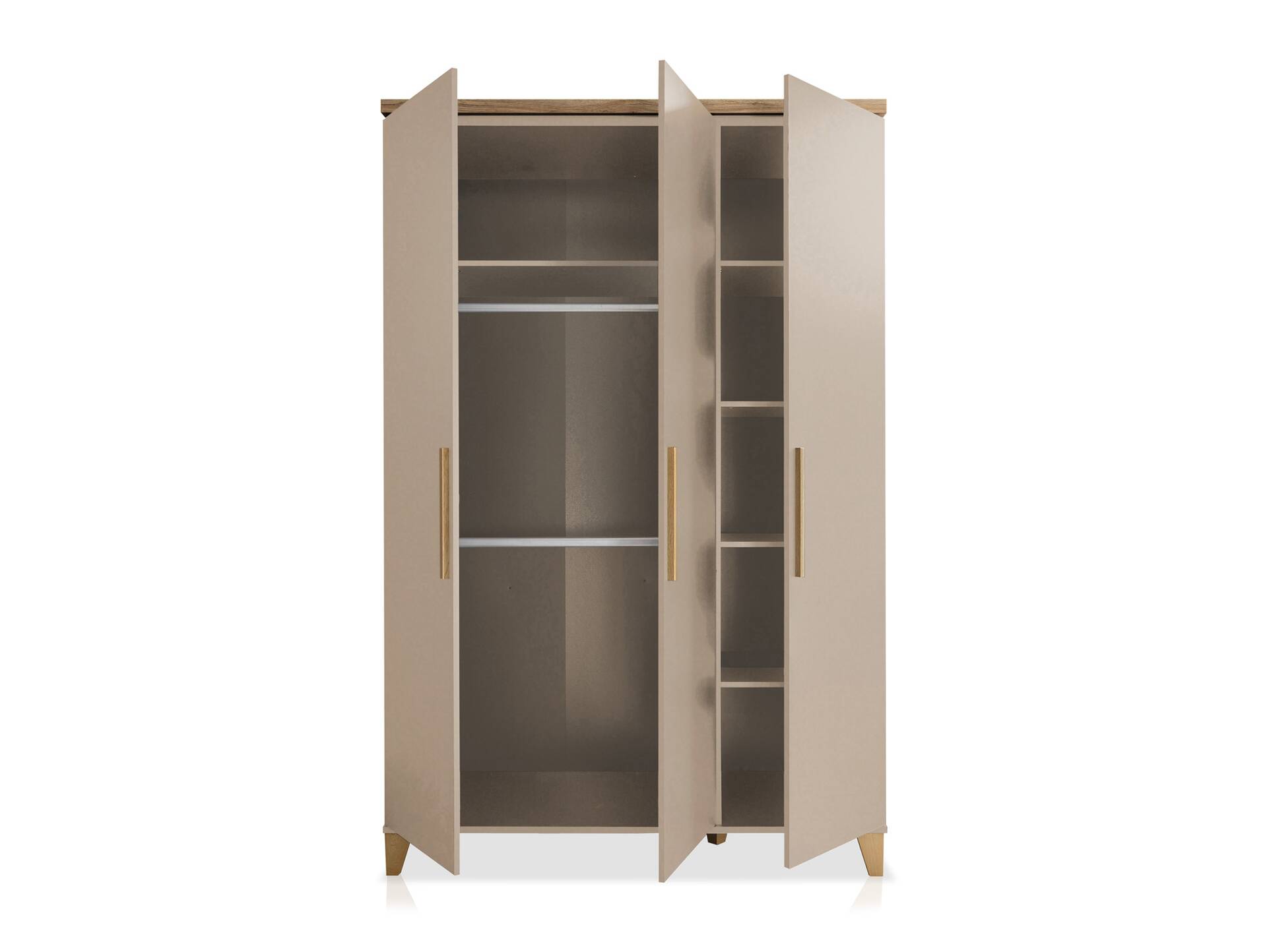 LENI Kleiderschrank 3türig, Material Spanplatte, Kaschmir/Eichefarbig 