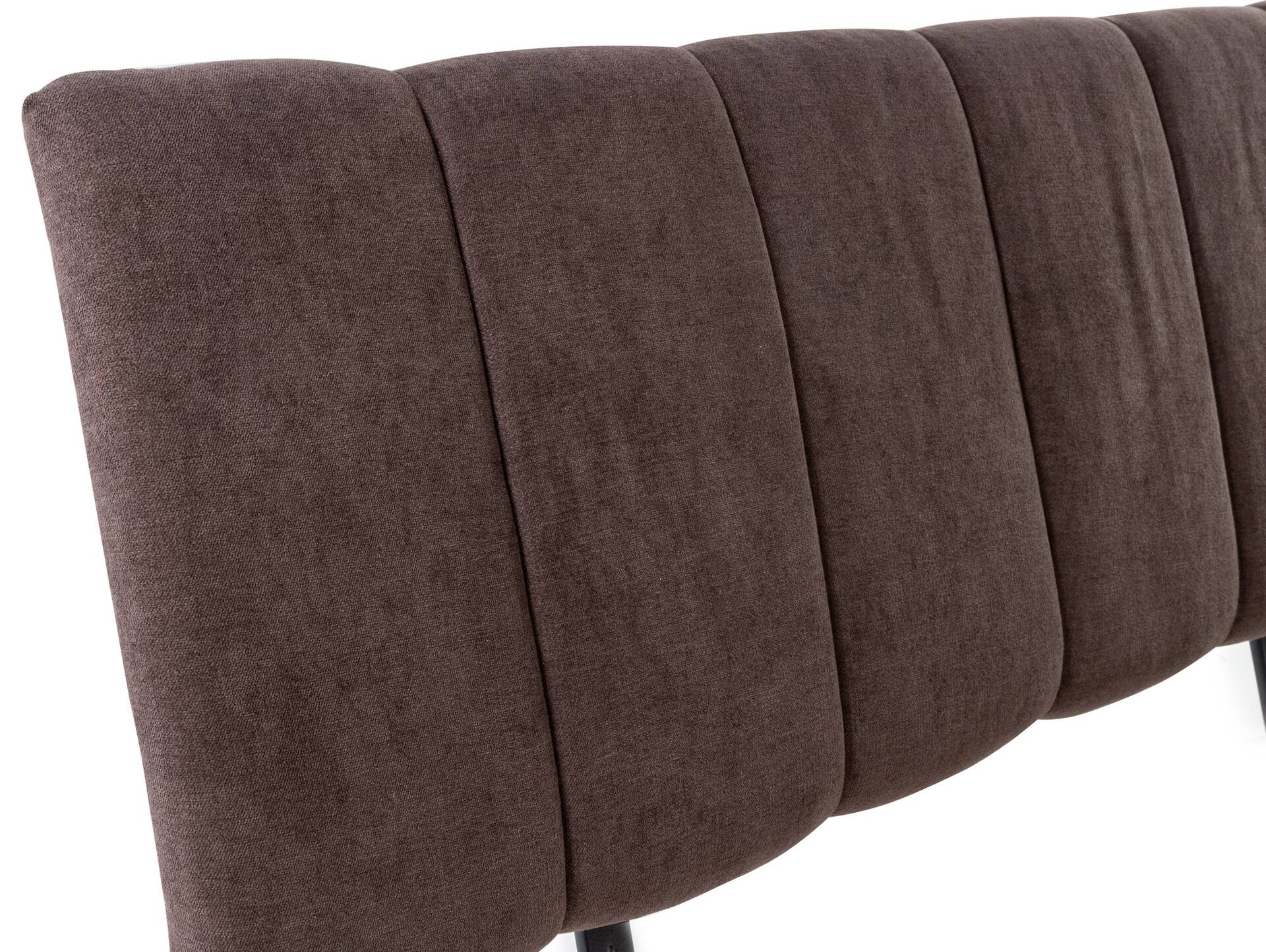 CURBY Kufenbett mit gestepptem Kopfteil, Material Massivholz, rustikale Altholzoptik, Fichte, Kufen Weiß 120 x 200 cm | natur | Stoff Braun