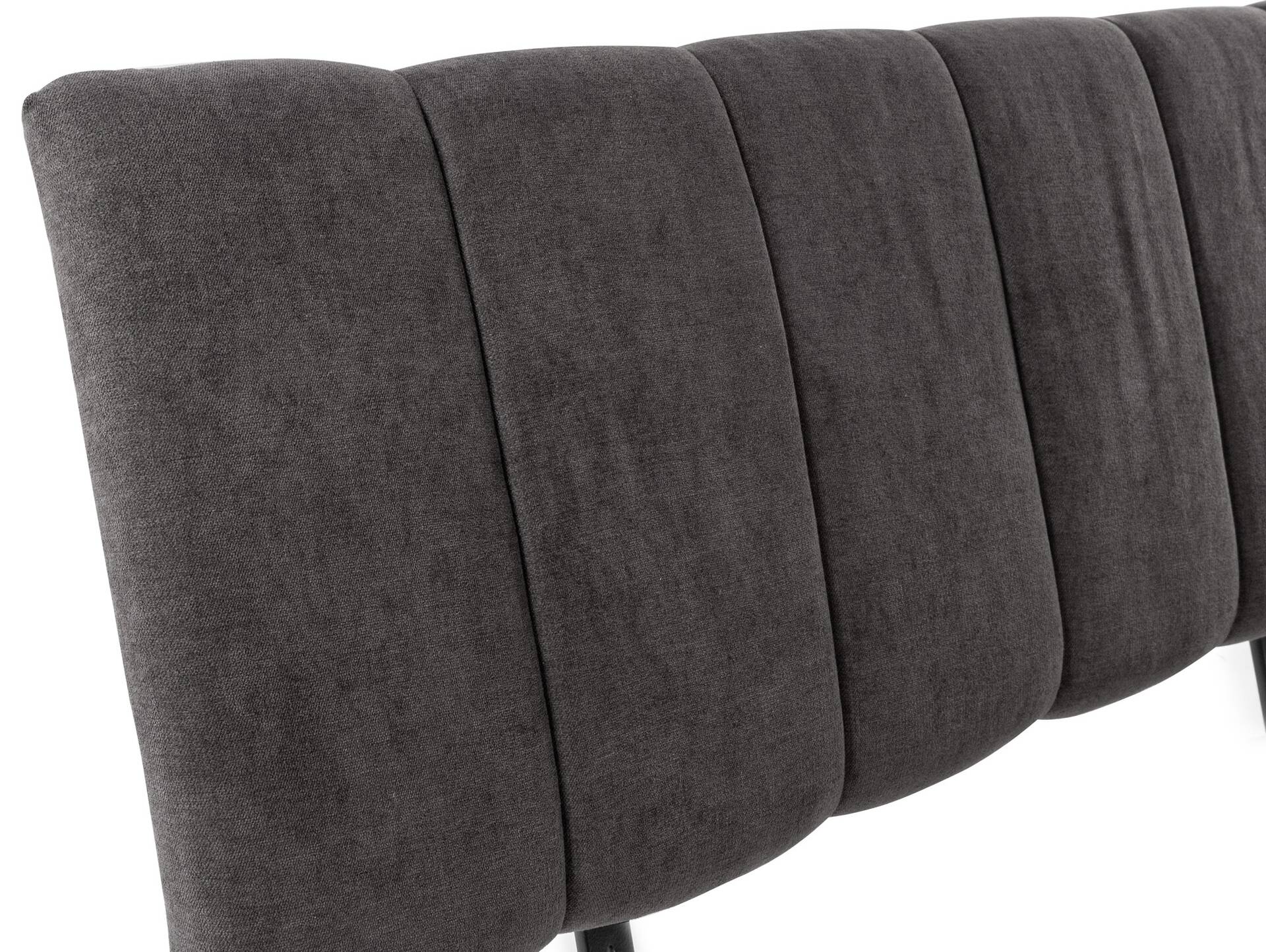 CURBY Kufenbett mit gestepptem Kopfteil, Material Massivholz, rustikale Altholzoptik, Fichte, Kufen Weiß 140 x 200 cm | natur | Stoff Anthrazit