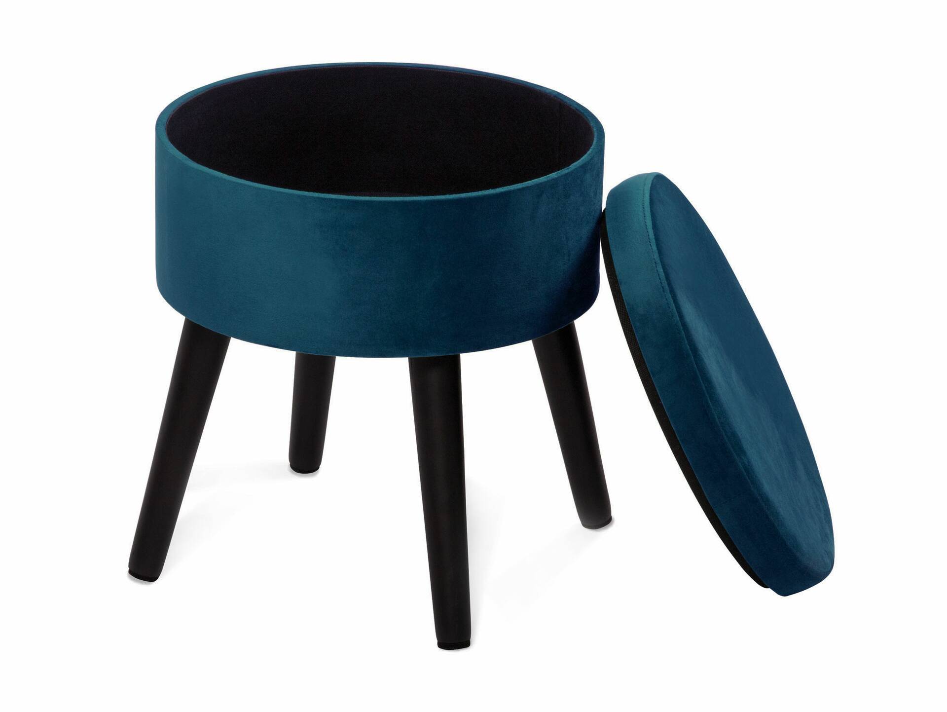 POUFO Hocker mit Stauraum, rund, Bezug Samt, Füsse schwarz blau