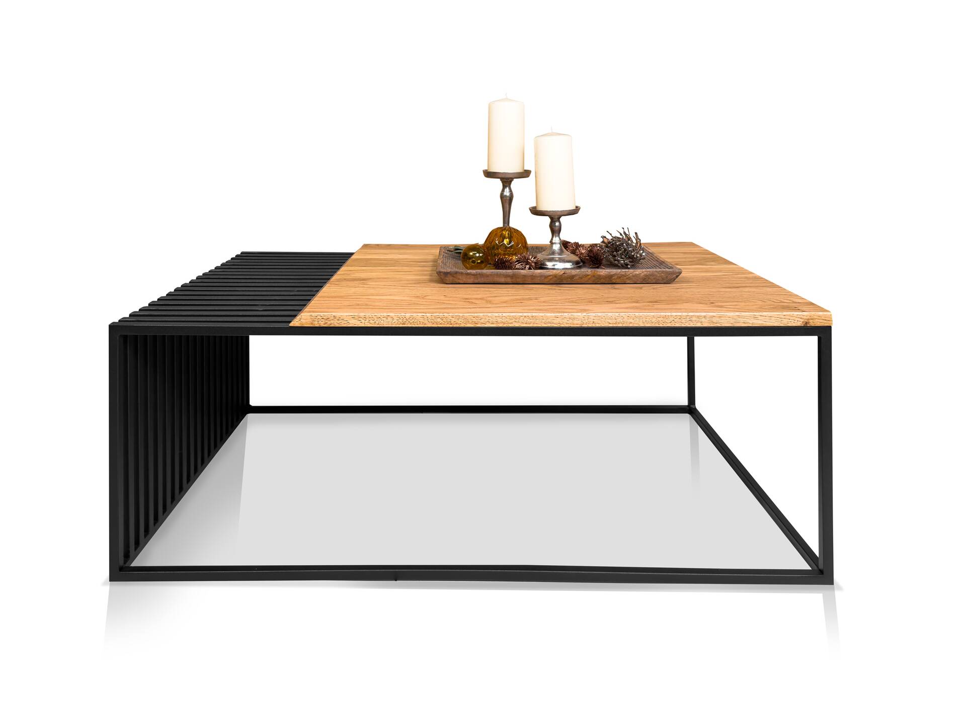 JEZZ Couchtisch, Material Massivholz/Metall, Eiche geölt/schwarz 