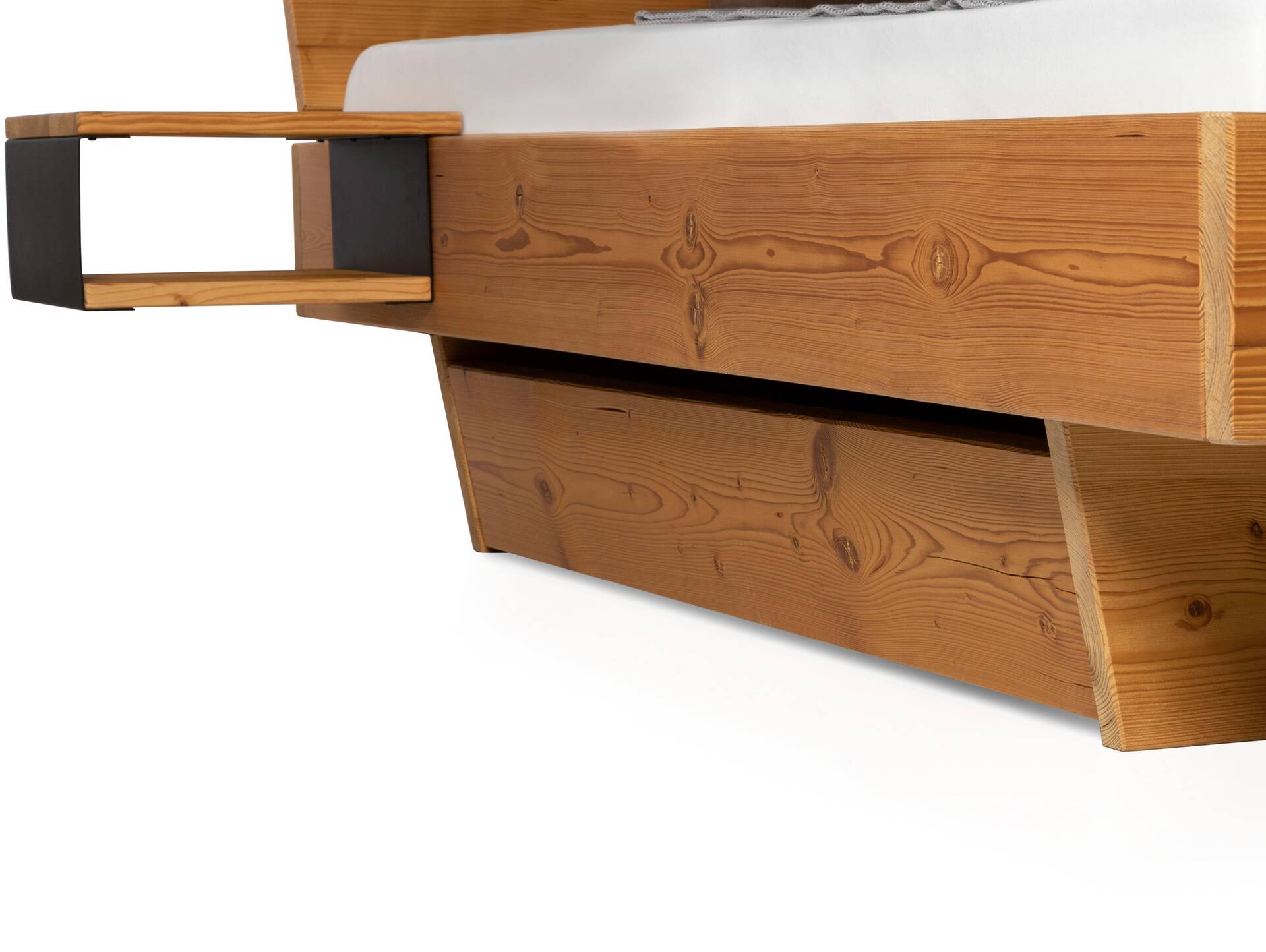 CURBY Bettschublade auf Rollen für Wangenbett, schräg | Material Massivholz, Thermo-Fichte, NATUR 