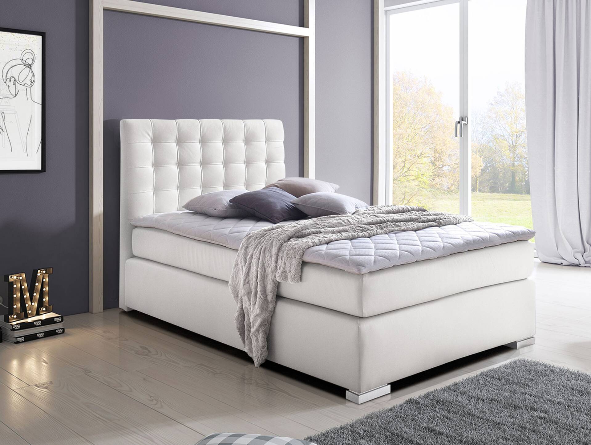 ISABELL PLUS Boxspringbett 90 x 200 cm | weiss | Härtegrad 2