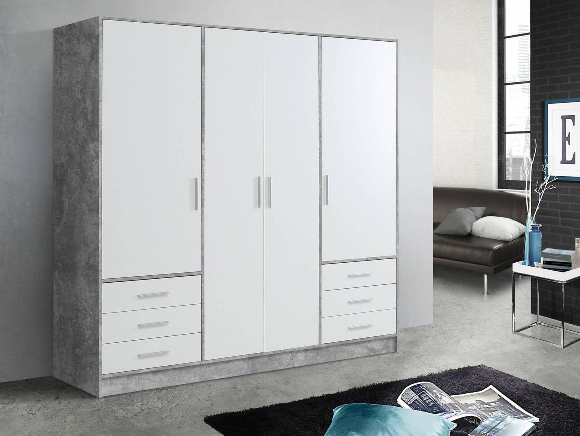 JAMI Kleiderschrank 4-trg. mit 6 Schubkästen, Material Dekorspanplatte 