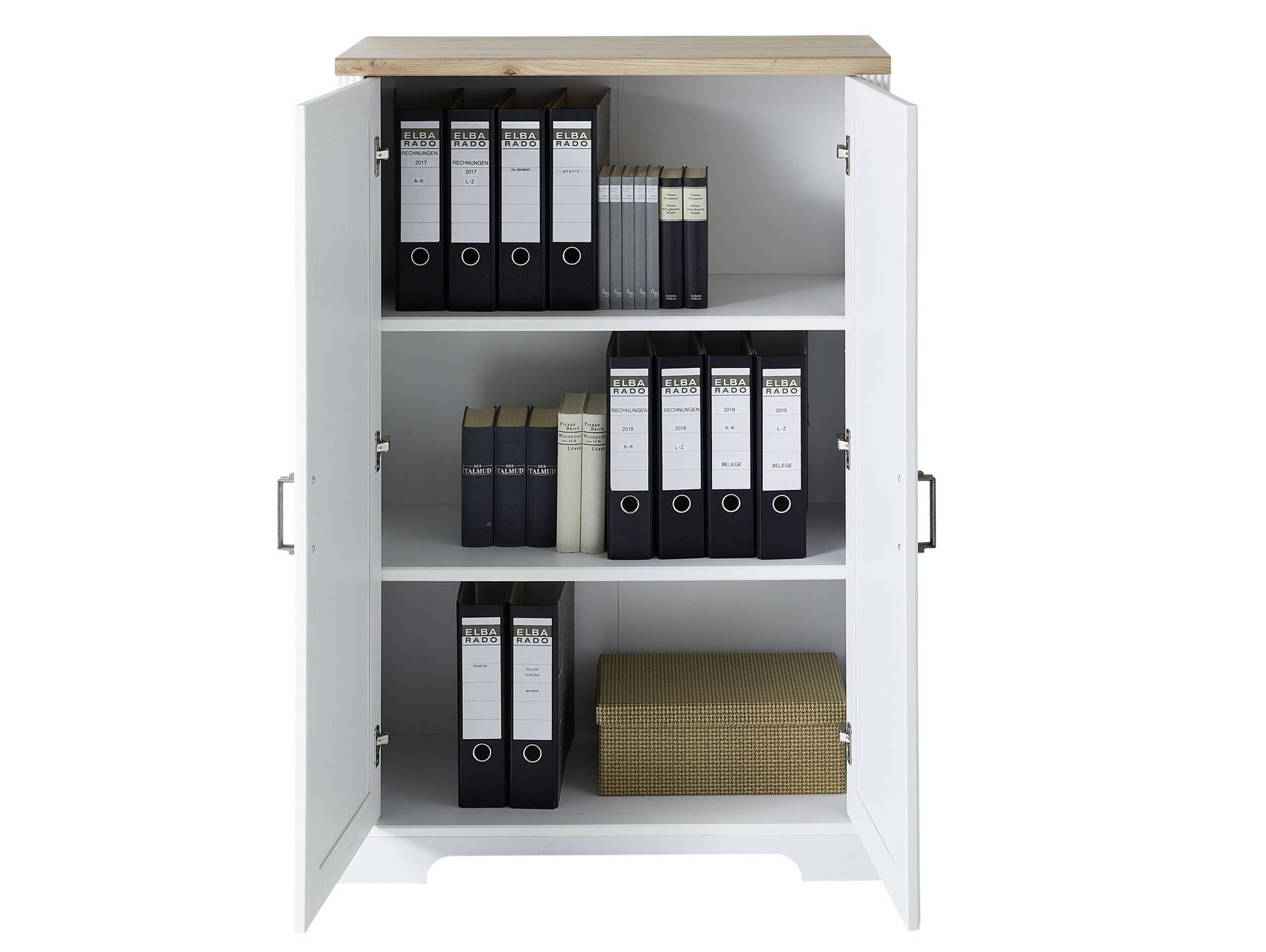 JADY Bürokommode mit 2 Türen, Material MDF/Dekorspanplatte piniefarbig hell/eichefarbig