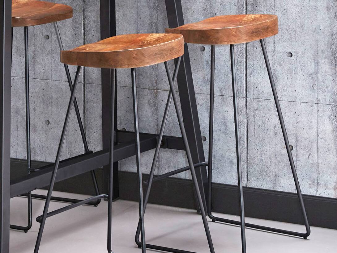 JARON Barhocker, Material Massivholz/Metall, Sitzfläche Akazie + Gestell schwarz 