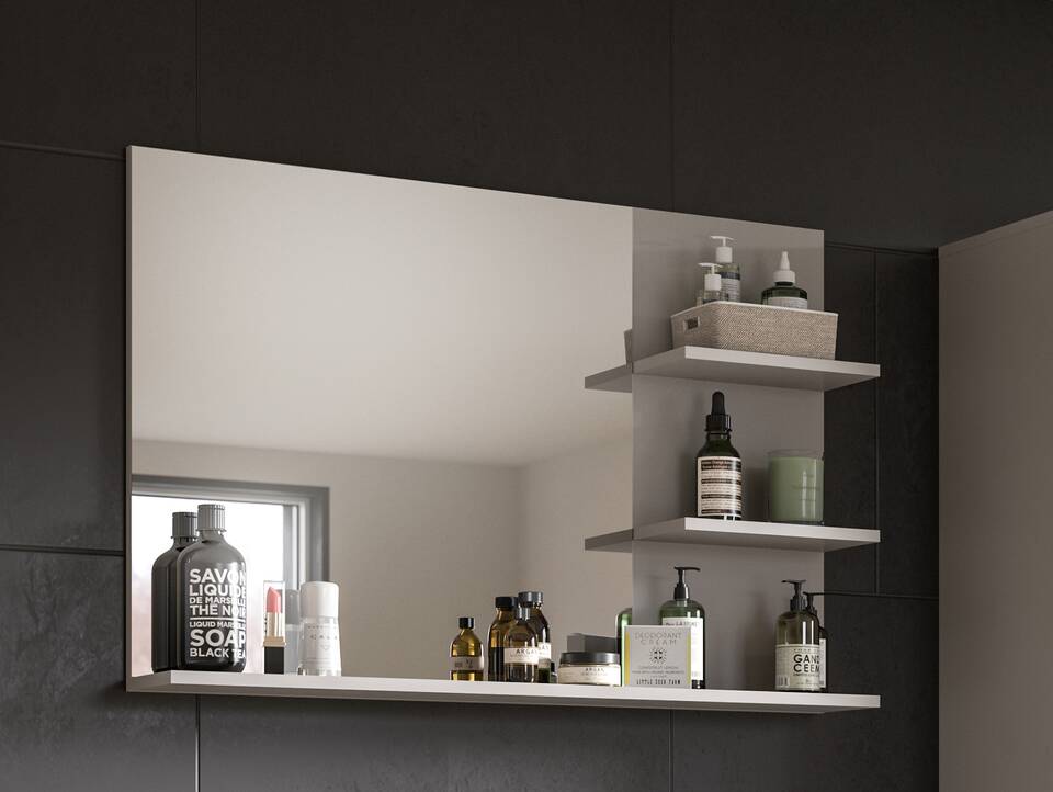 JOSSI Badspiegel mit Regal, Material Dekorspanplatte, Grau 