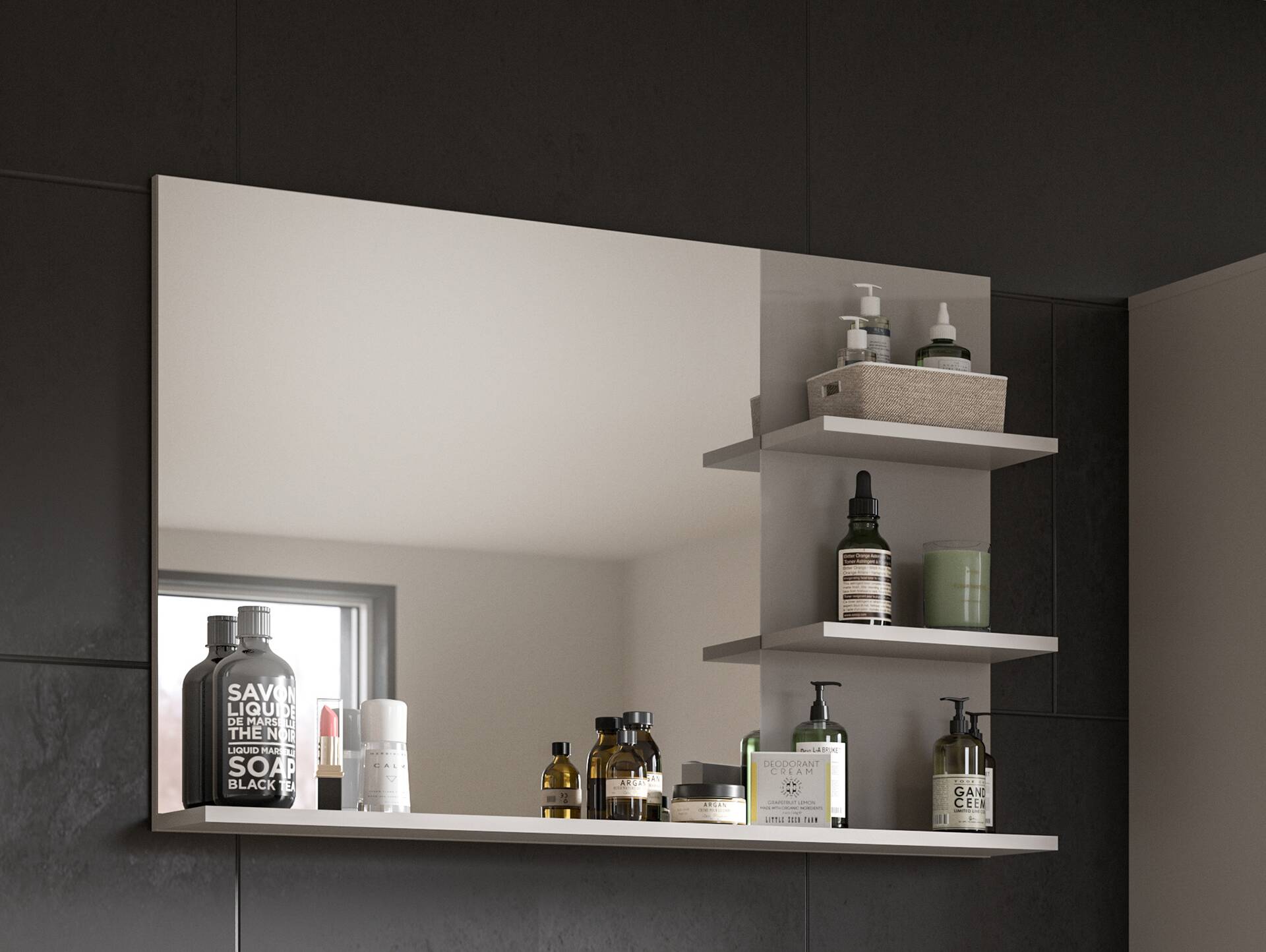 JOSSI Badspiegel mit Regal, Material Dekorspanplatte, Grau 