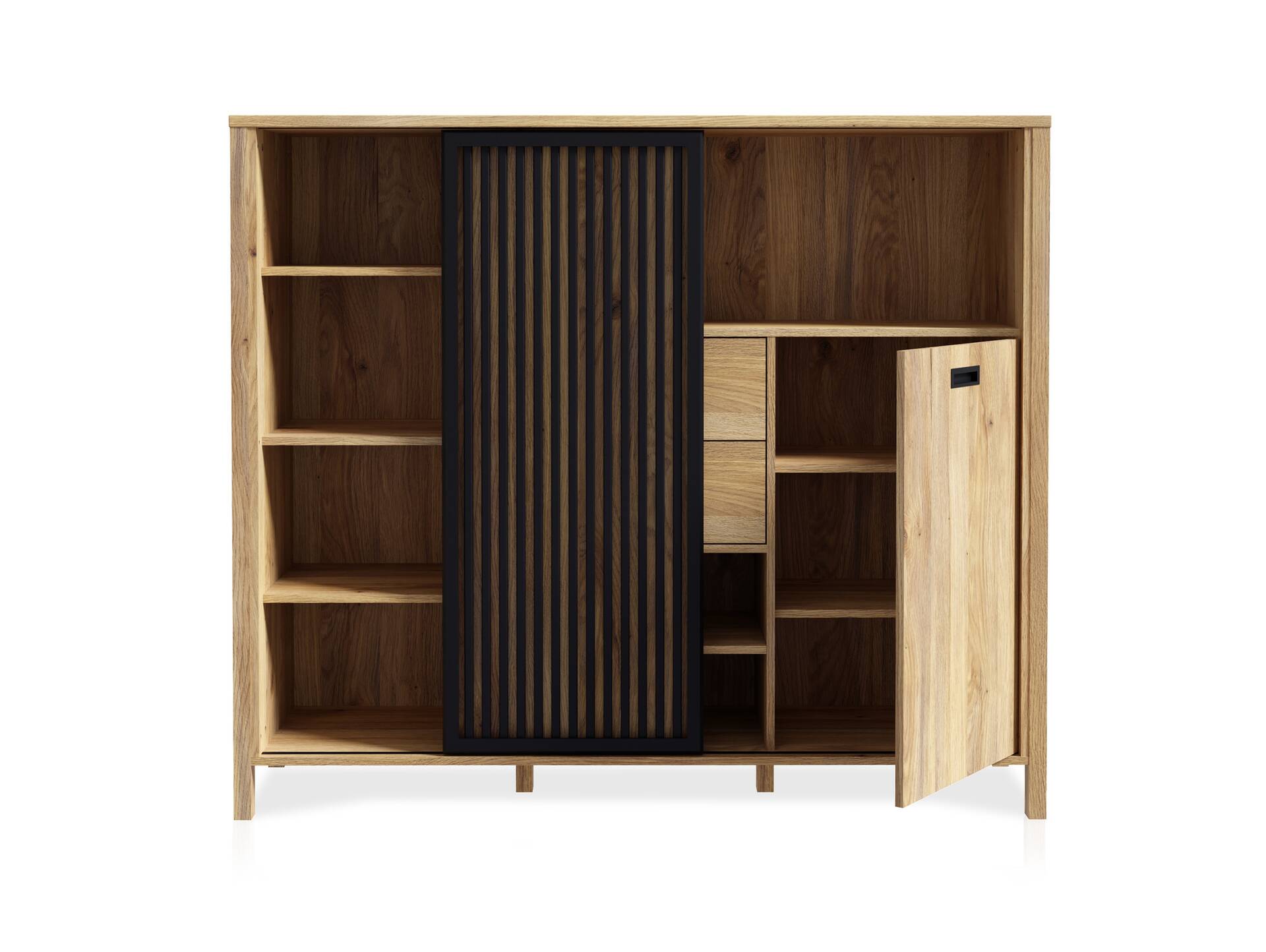 JACCO Highboard II, Material Spanplatte, Mauvella Eiche Nachbildung/schwarz 