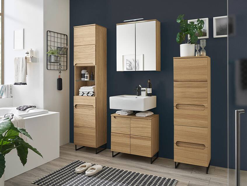 SEYTON Waschbeckenunterschrank, Material Teilmassiv, eichefarbig 