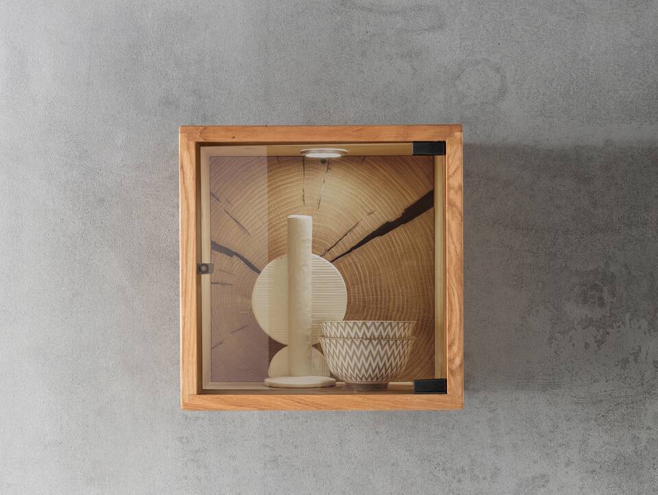 KENTO Wandregal II, Material Massivholz, Wildeiche geölt mit Hirnholzeinlage 
