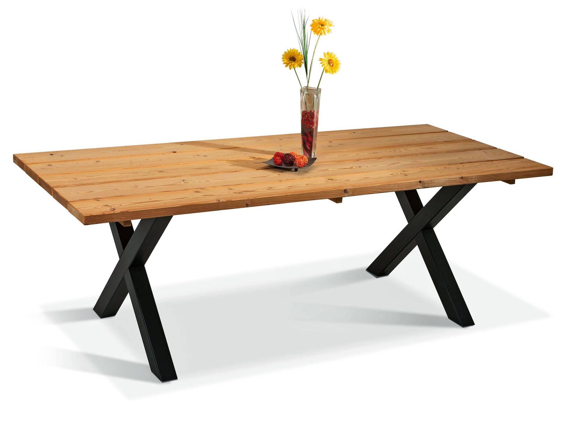 KENTUCKY Esstisch / Gartentisch mit X-Beinen, Altholzoptik, THERMO-Fichte gebürstet/lasiert 160 x 100 cm | natur