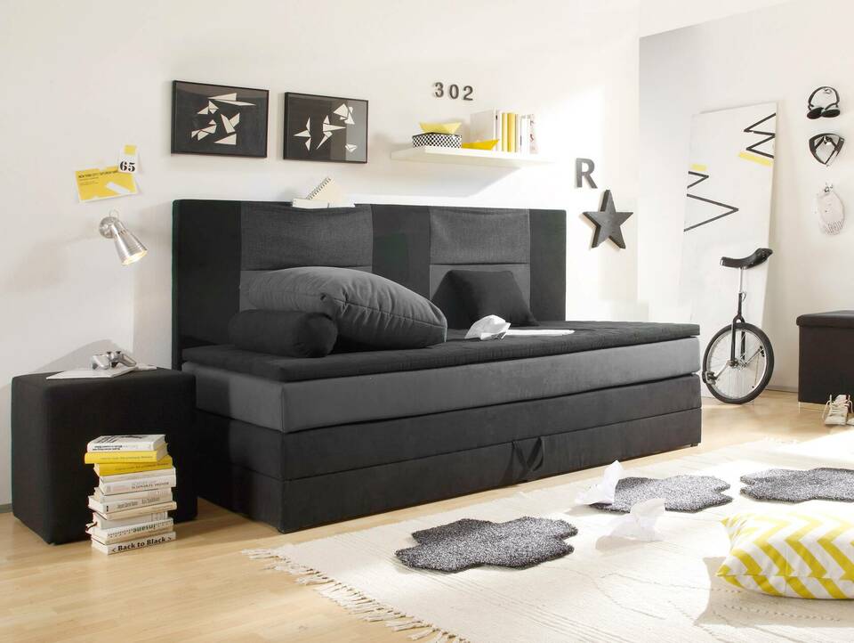 KOOPY Boxspringbett 90x200 cm schwarz/grau
