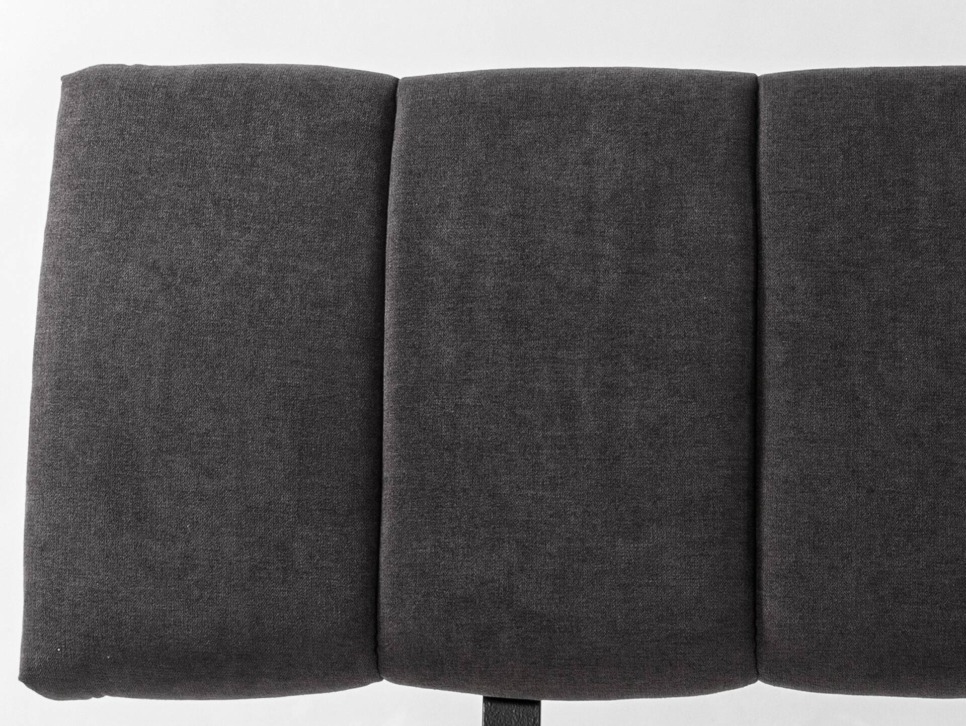 CORDINO 4-Fuß-Bett aus Eiche mit Polsterkopfteil, Material Massivholz 120 x 200 cm | Eiche unbehandelt | Stoff Anthrazit mit Steppung | gebürstet
