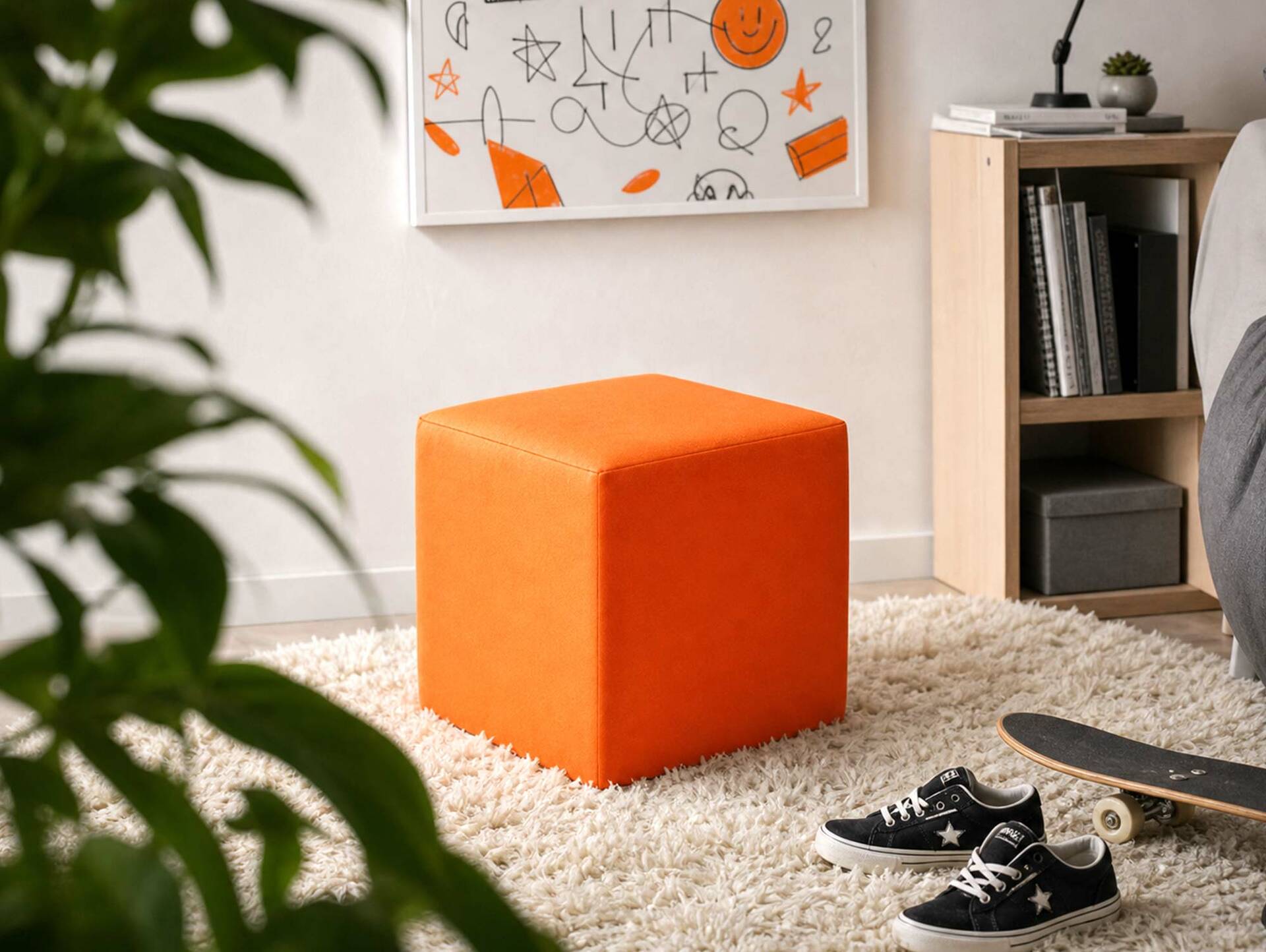 KUBUS Bequemer Sitzwürfel, Material Kunstleder 48x43x43 Bandscheibenwürfel orange