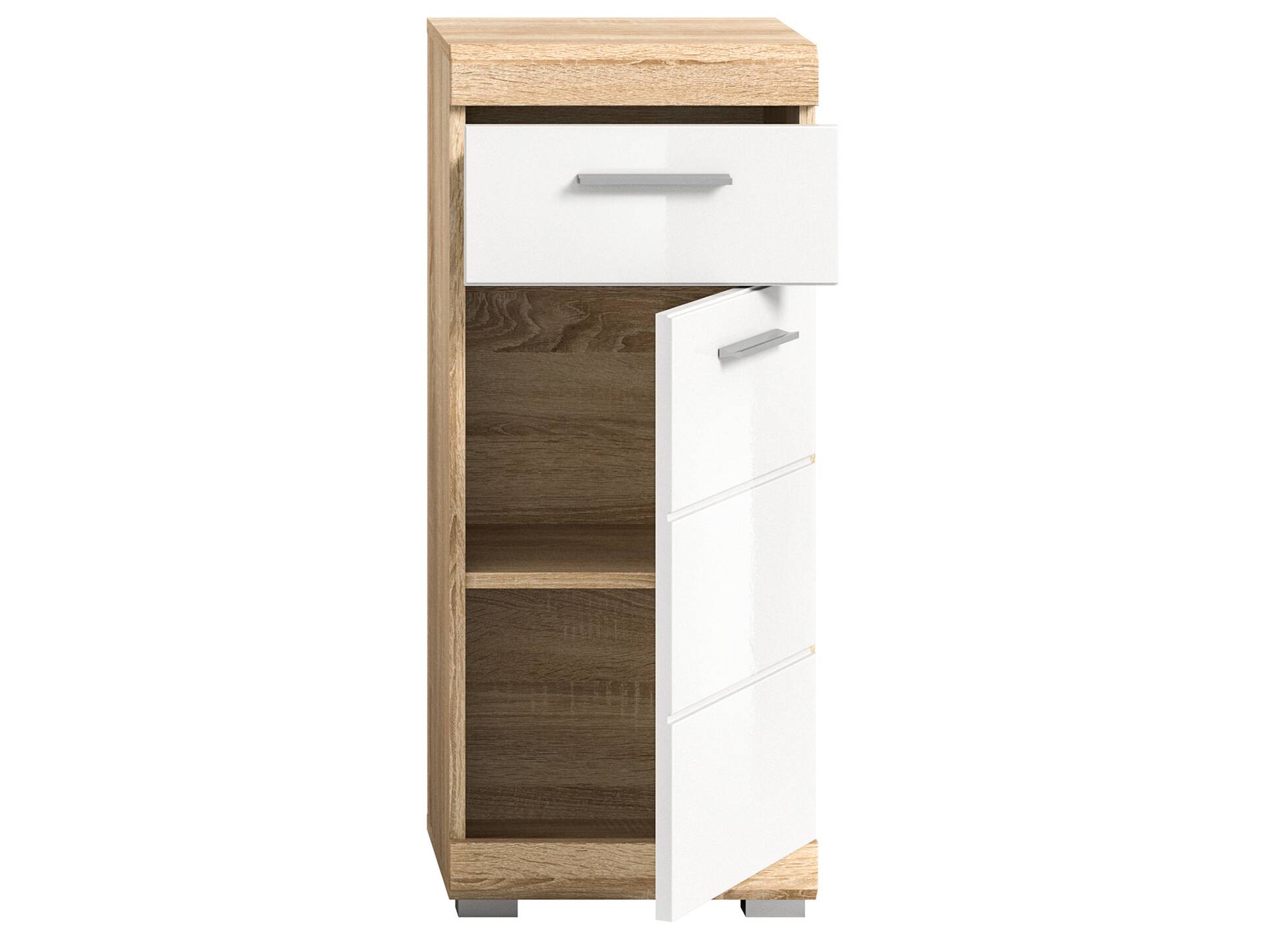 LUCERA Standschrank fürs Badezimmer, Material Dekorspanplatte, Weiss/Sonoma Eiche Nachbildung 