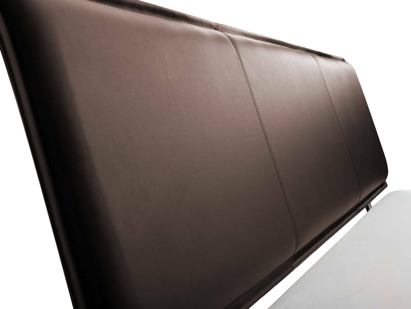 LIAS Balkenbett mit Polster-Kopfteil, Holz-Kufenfuß, Material Massivholz Eiche 180 x 200 cm | Kunstleder Braun ohne Steppung