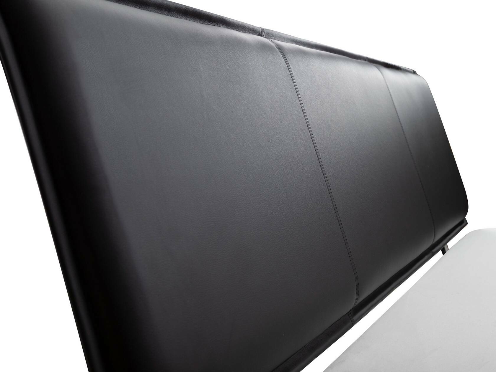LIAS Balkenbett mit Polsterkopfteil, Wangenfuß, Material Massivholz, Eiche geölt 140 x 200 cm | Kunstleder Schwarz ohne Steppung