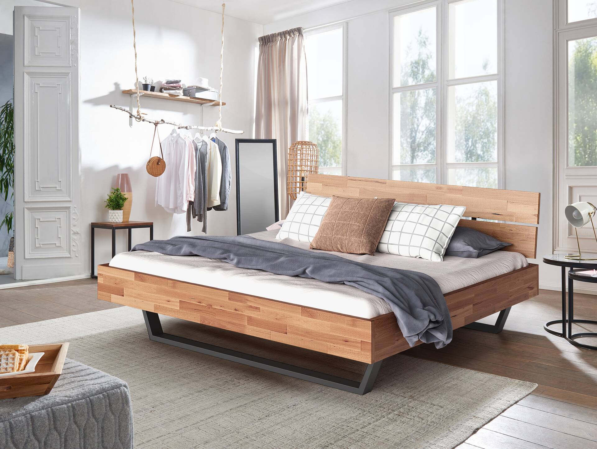 LÖWEN Kufenbett mit Kopfteil, Material Massivholz 90 x 200 cm | Buche unbehandelt