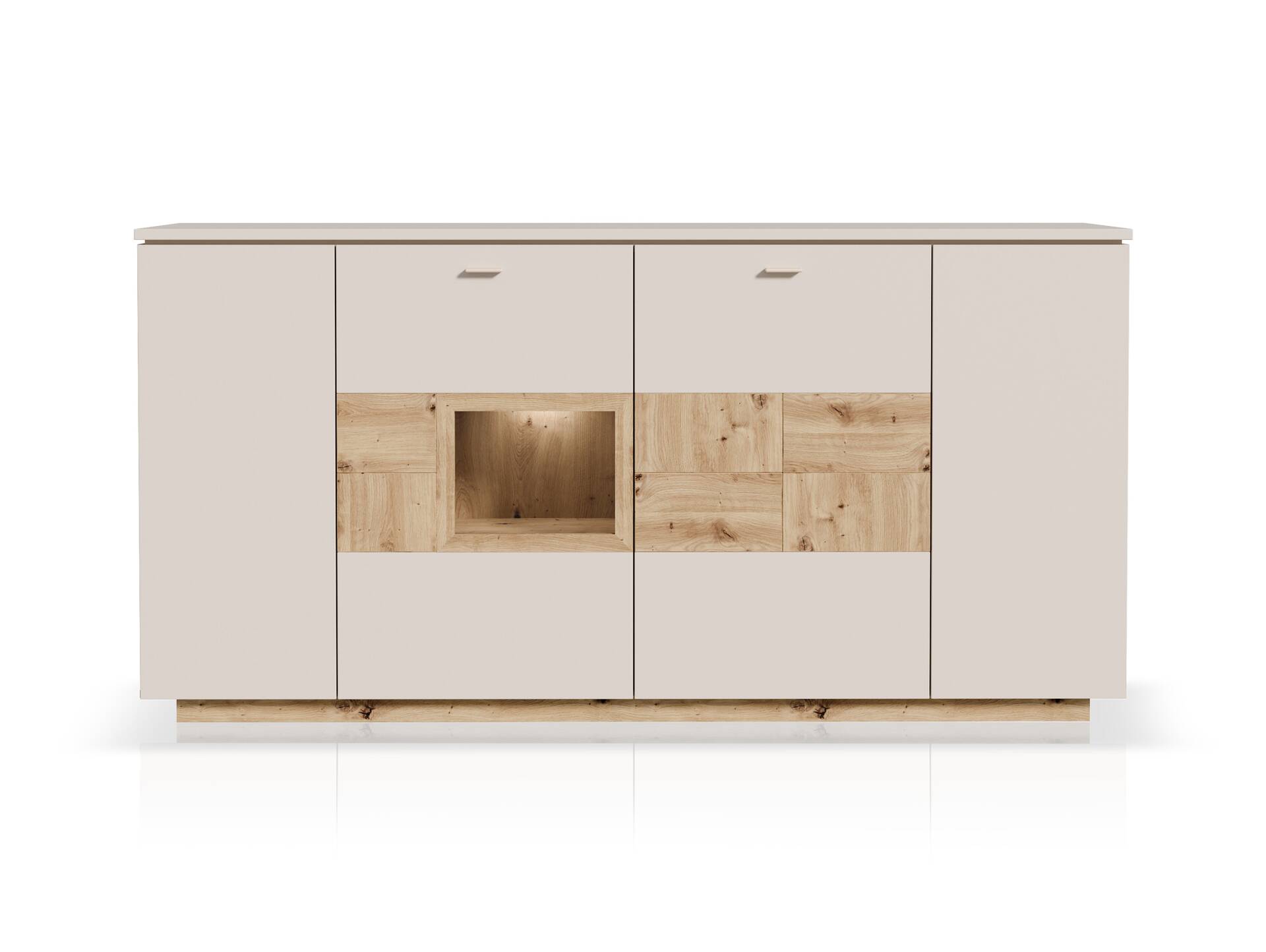 LEANDRO Highboard , Material Spanplatte, Dekor Sand/Artisan Eichefarbig 