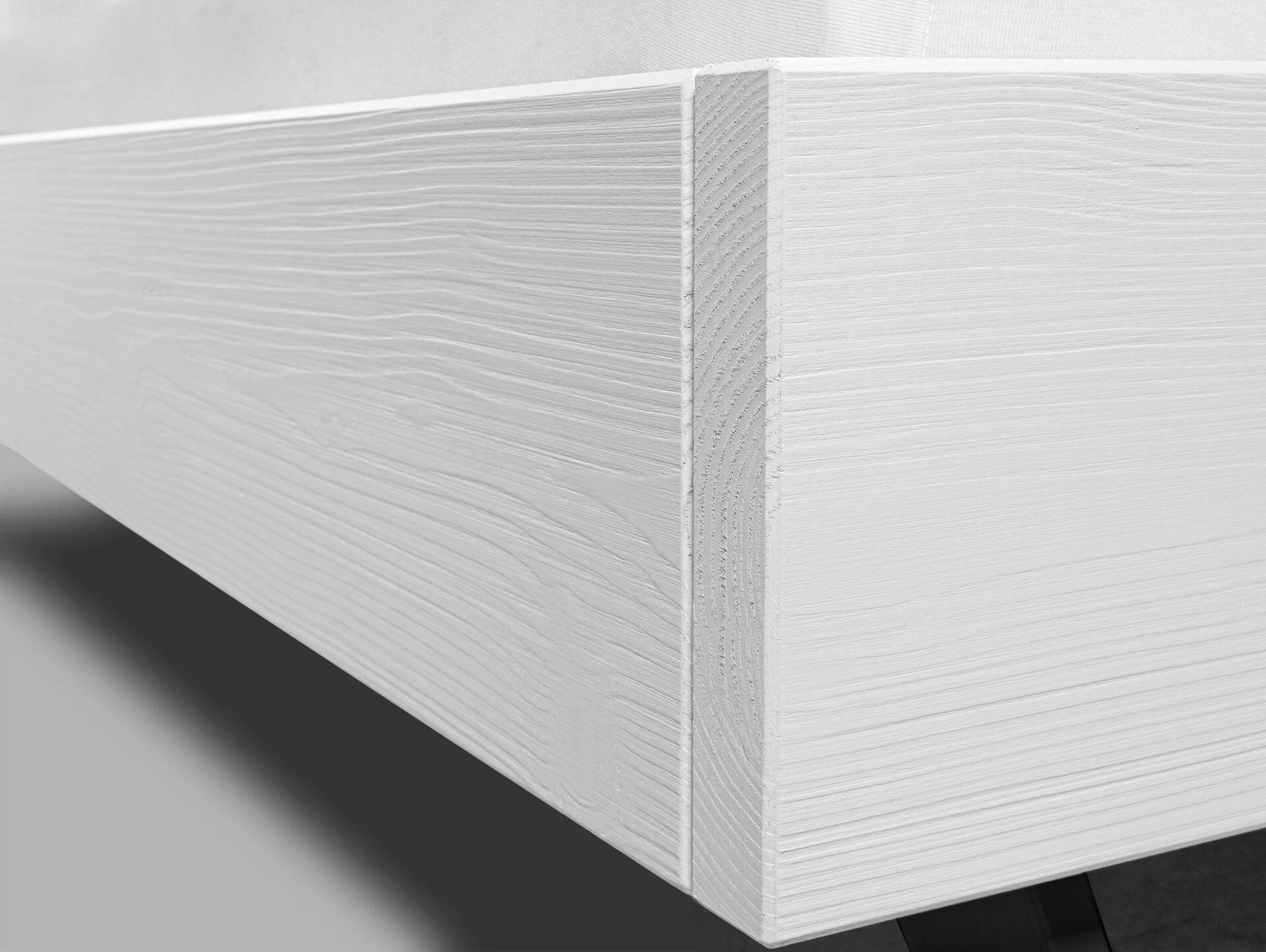 LUKY Kufenbett mit Kopfteil, Material Massivholz, Fichte weiss/Kufen schwarz 90 x 200 cm |  mit Kopfteil