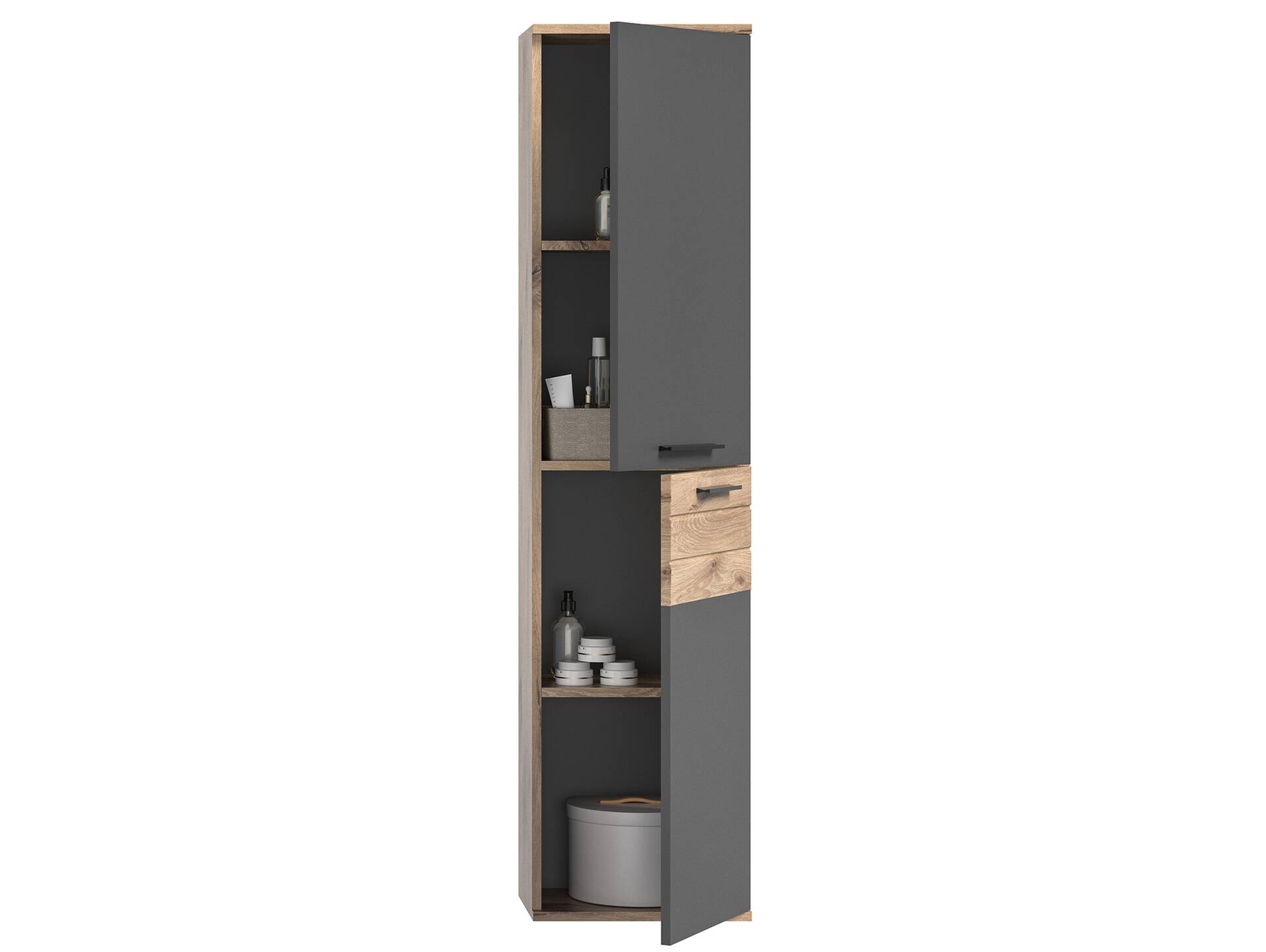 MORANO Hänge-Hochschrank fürs Badezimmer, Material Dekorspanplatte, Nox Oak Nachbildung/Basaltgrau 