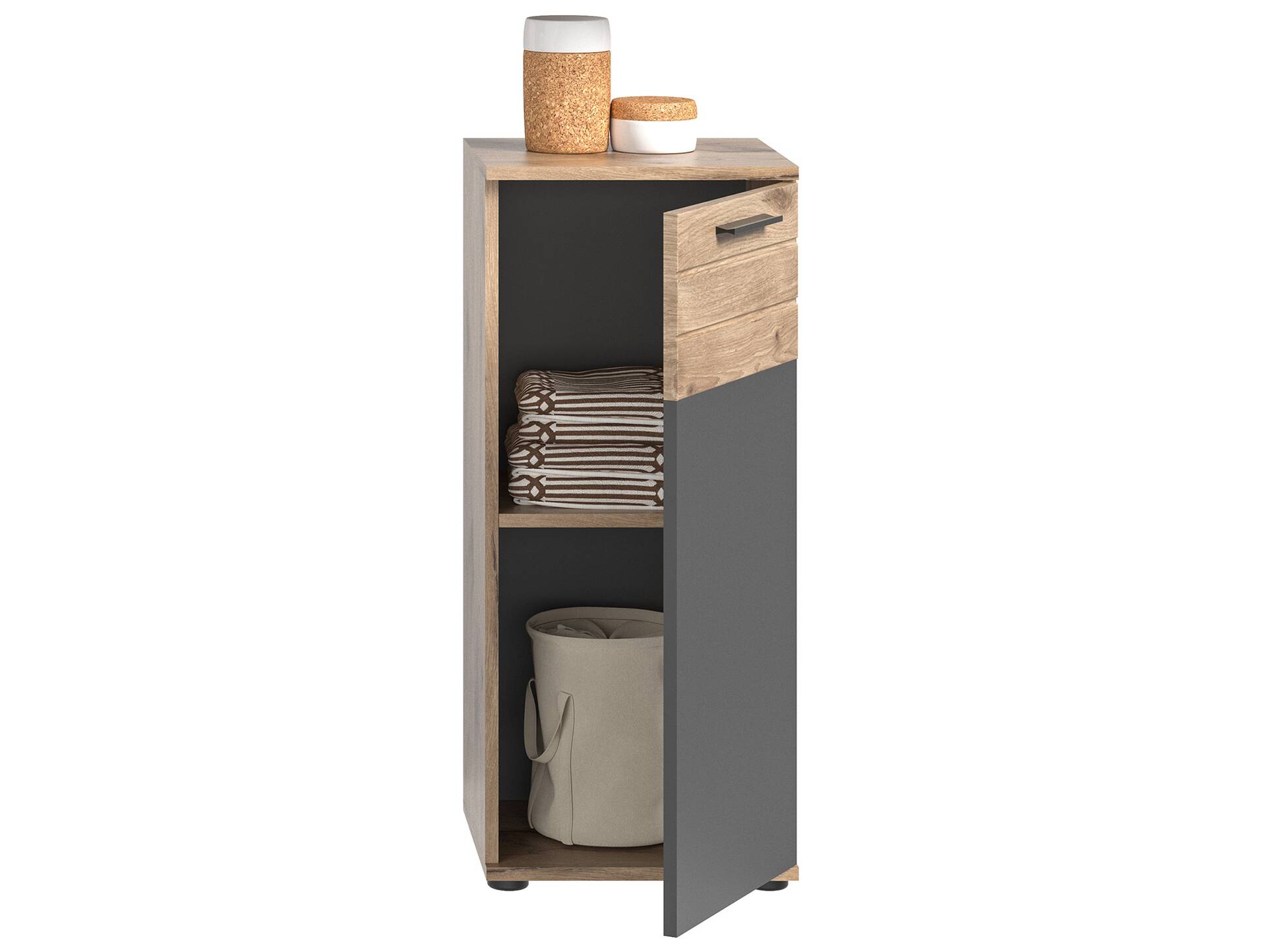 MORANO Standschrank fürs Badezimmer, Material Dekorspanplatte, Nox Oak Nachbildung/Basaltgrau 