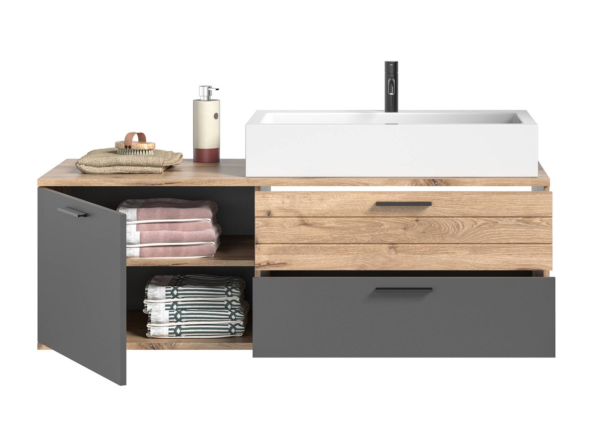 MORANO Waschtisch inkl. Becken, Material Dekorspanplatte, Nox Oak Nachbildung/Basaltgrau 