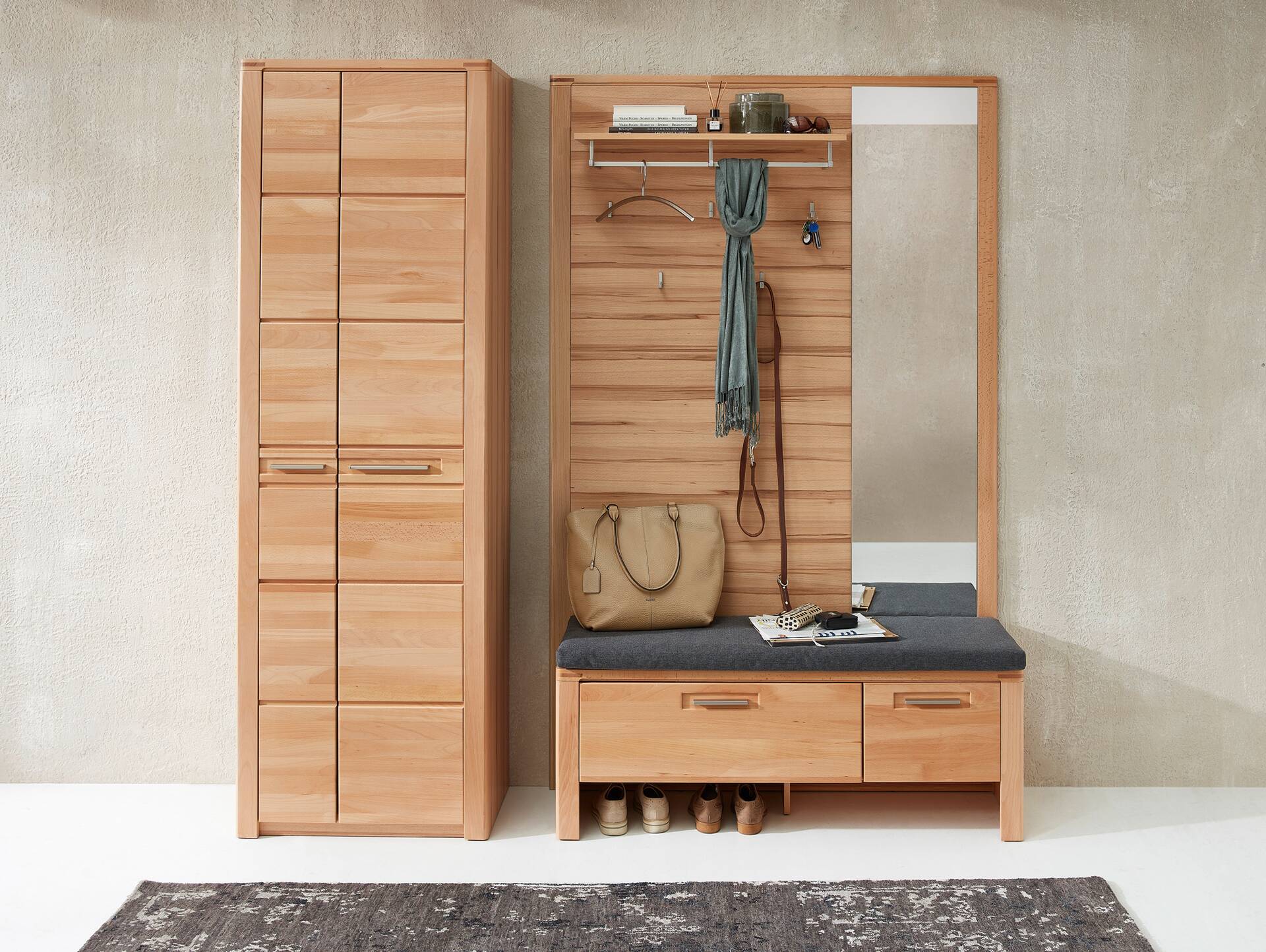 NESTOR ONE Garderobenschrank II, Material Teilmassiv, Kernbuche lack 