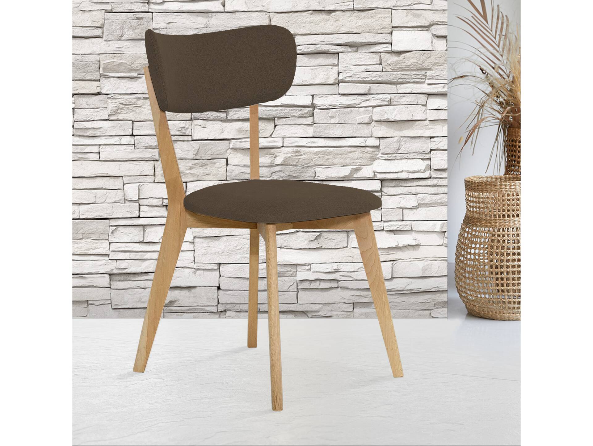 NAVARO Esstischstuhl, Material Massivholz/Bezug Stoff in Filzoptik Eiche natur | Braun
