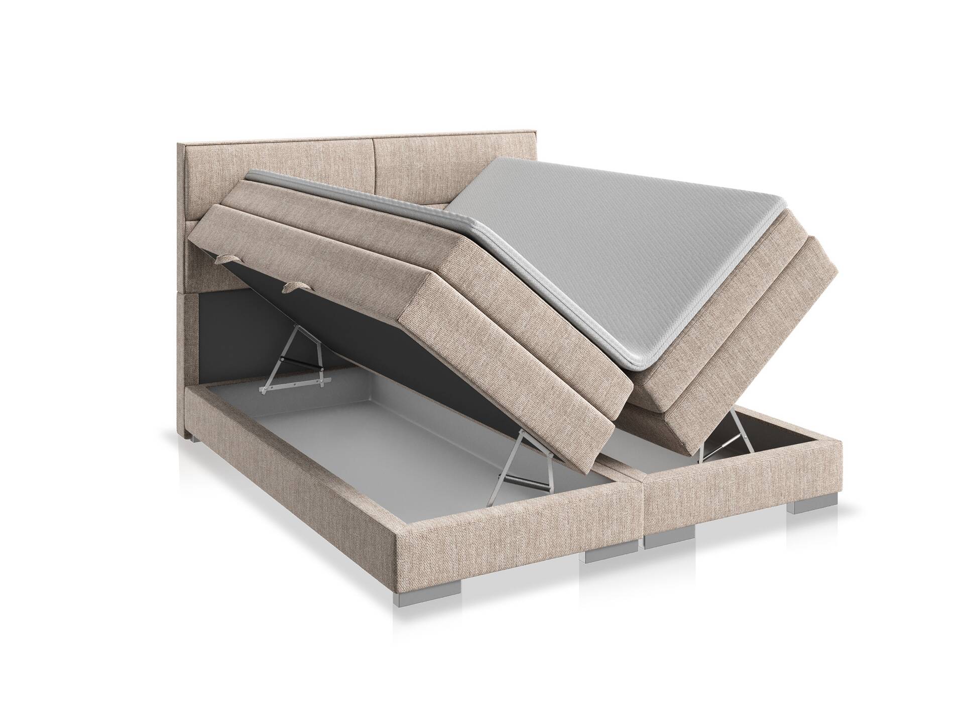 VANILLA Boxspringbett mit Bettkasten, Härtegrad 2/3, Bezug Cordstoff, Cremefarbig 180 x 200 cm