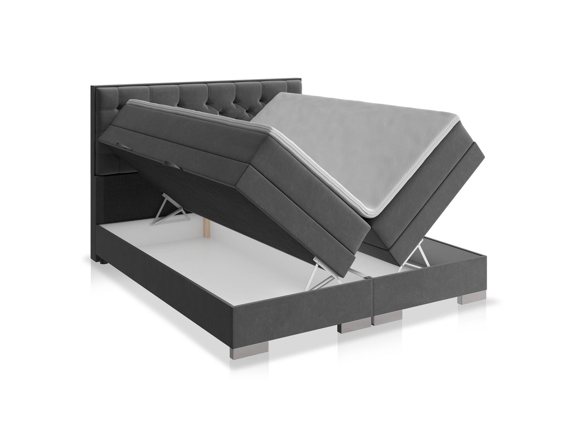 LINCOLN Boxspringbett mit Bettkasten und inkl. Toppermatratze, Härtegrad 2/3, Bezug Stoff Anthrazit 180 x 200 cm