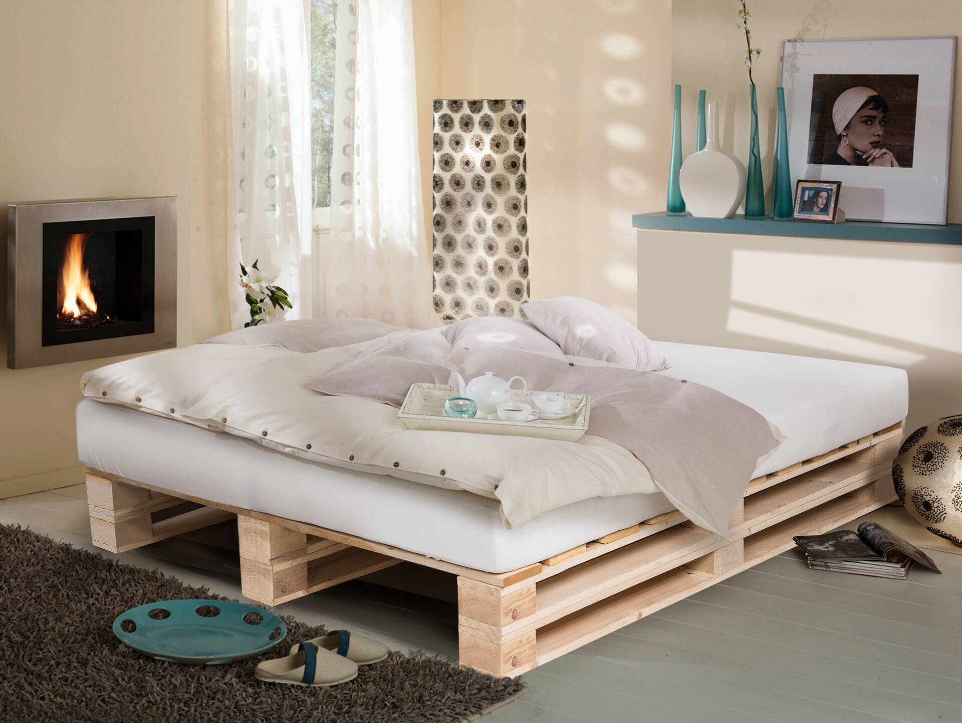PALETTI DUO Massivholzbett / Palettenbett 160 x 200 cm | Fichte natur