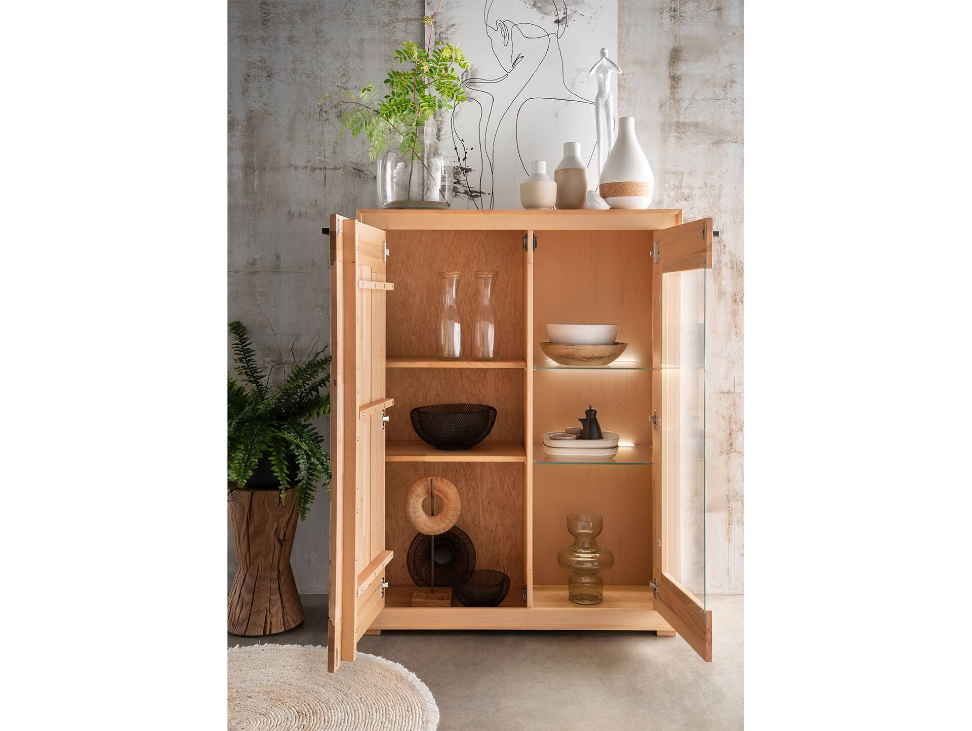 PASSERO Highboard I-R, Material Massivholz, Kernbuche geölt 