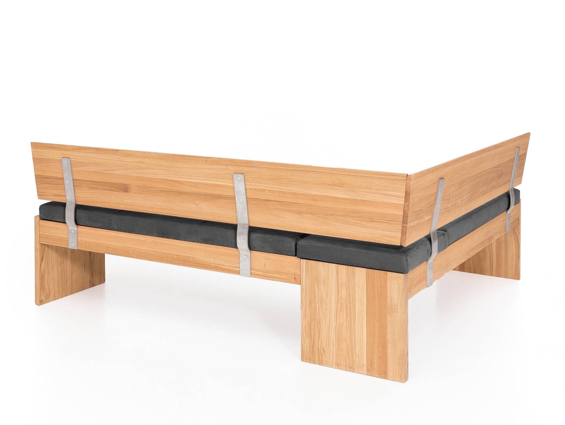 SCOTT Eckbank mit Truhe, Material Massivholz/Bezug Kunstfaser Kernbuche | 167 x 224 cm | grau 