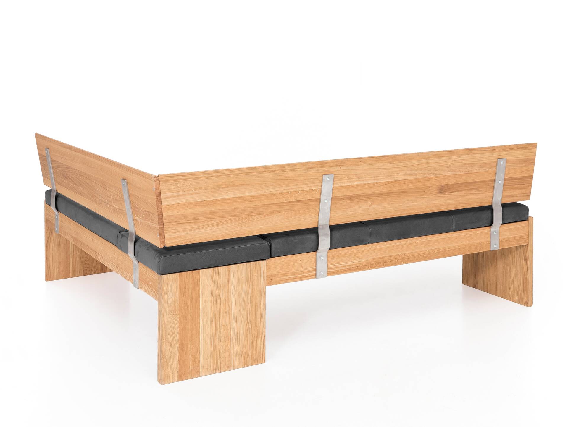 SCOTT Eckbank mit Truhe, Material Massivholz/Bezug Kunstfaser Kernbuche | 167 x 147 cm | grau 