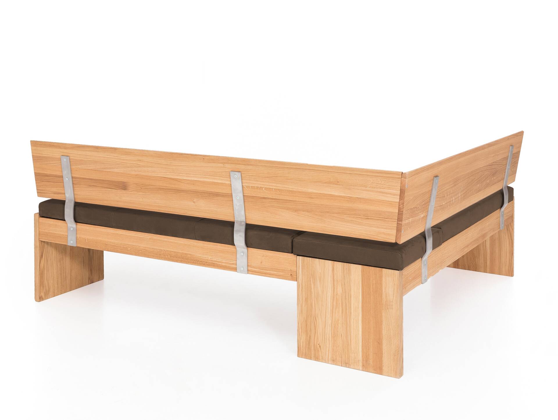 SCOTT Eckbank mit Truhe, Material Massivholz/Bezug Kunstfaser Eiche | 167 x 192 cm | nougat