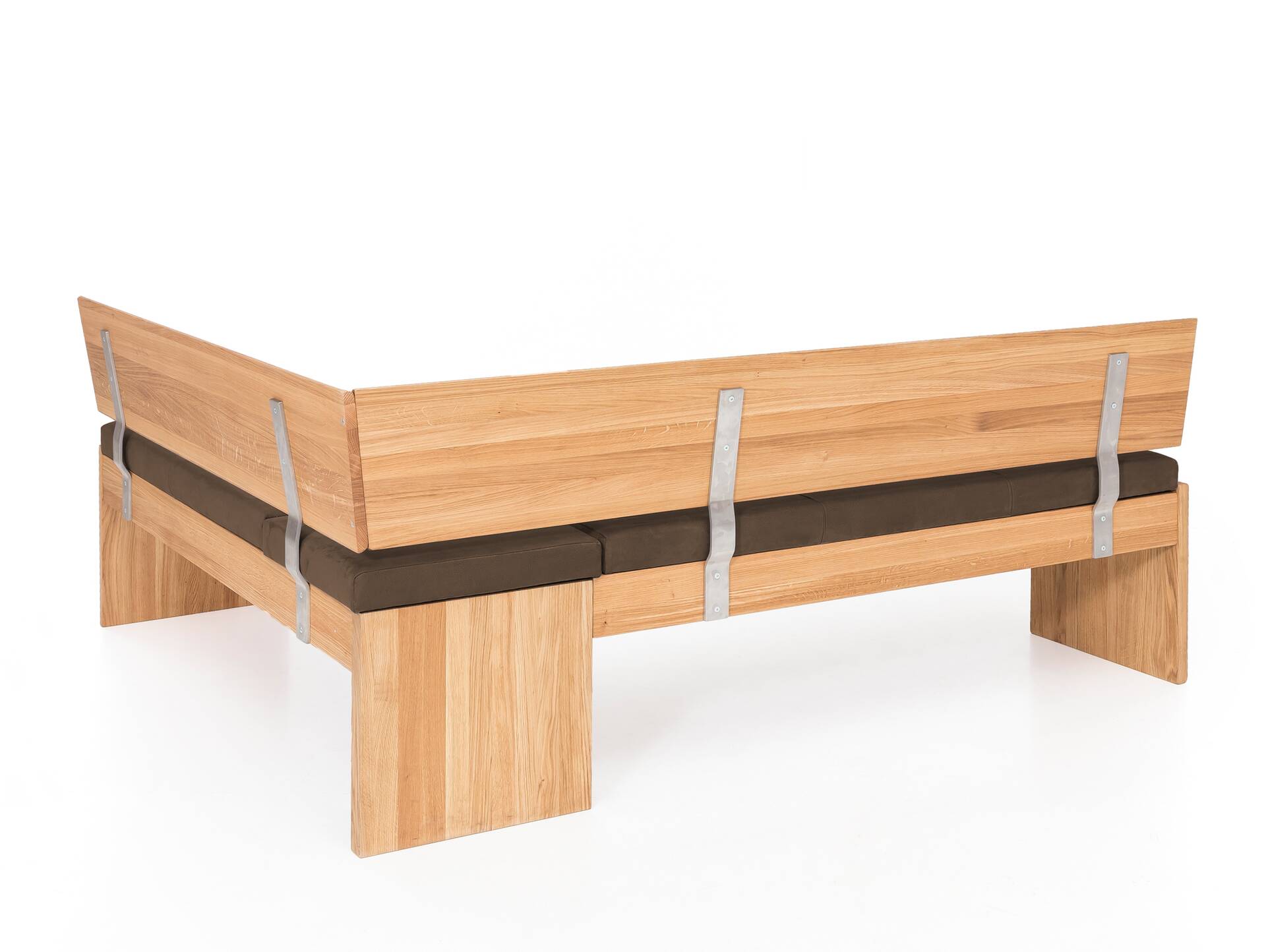 SCOTT Eckbank mit Truhe, Material Massivholz/Bezug Kunstfaser Kernbuche | 167 x 147 cm | nougat  