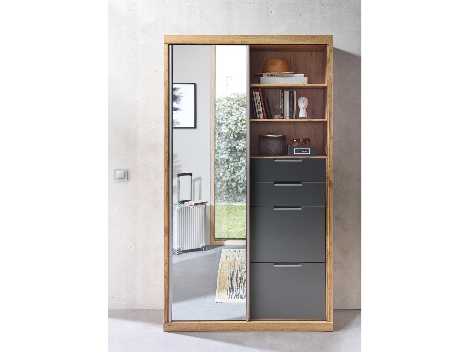 SCANDO Garderobenschrank, Material Dekorspanplatte, Artisan Eiche Nachbildung/graphitfarbig 