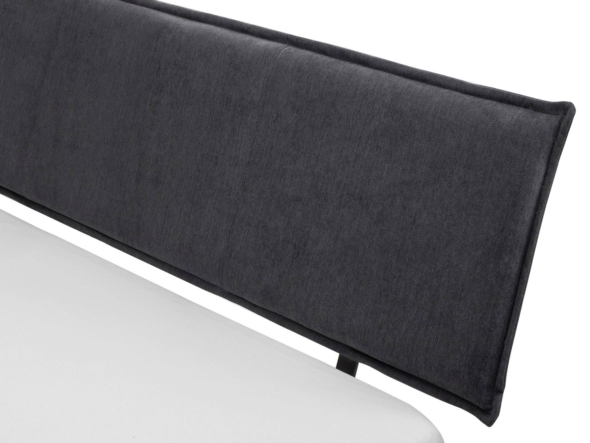 CURBY Kufenbett mit Polsterkopfteil, Material Massivholz, rustikale Altholzoptik, Fichte, Kufen schwarz 200 x 200 cm | natur | Stoff Anthrazit ohne Steppung