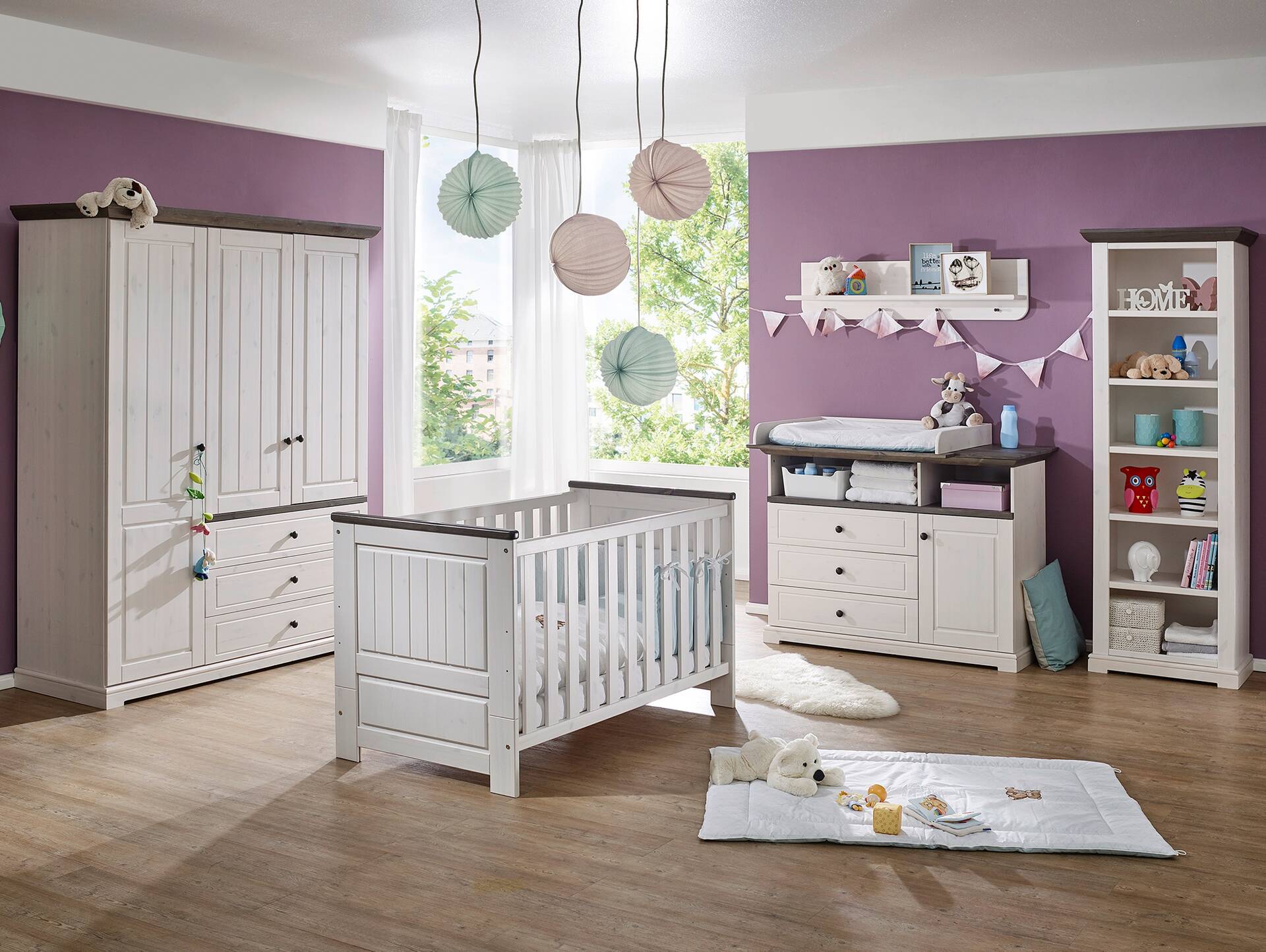 TINKA Kleiderschrank 3trg, Material Massivholz, Kiefer weiss/grau 