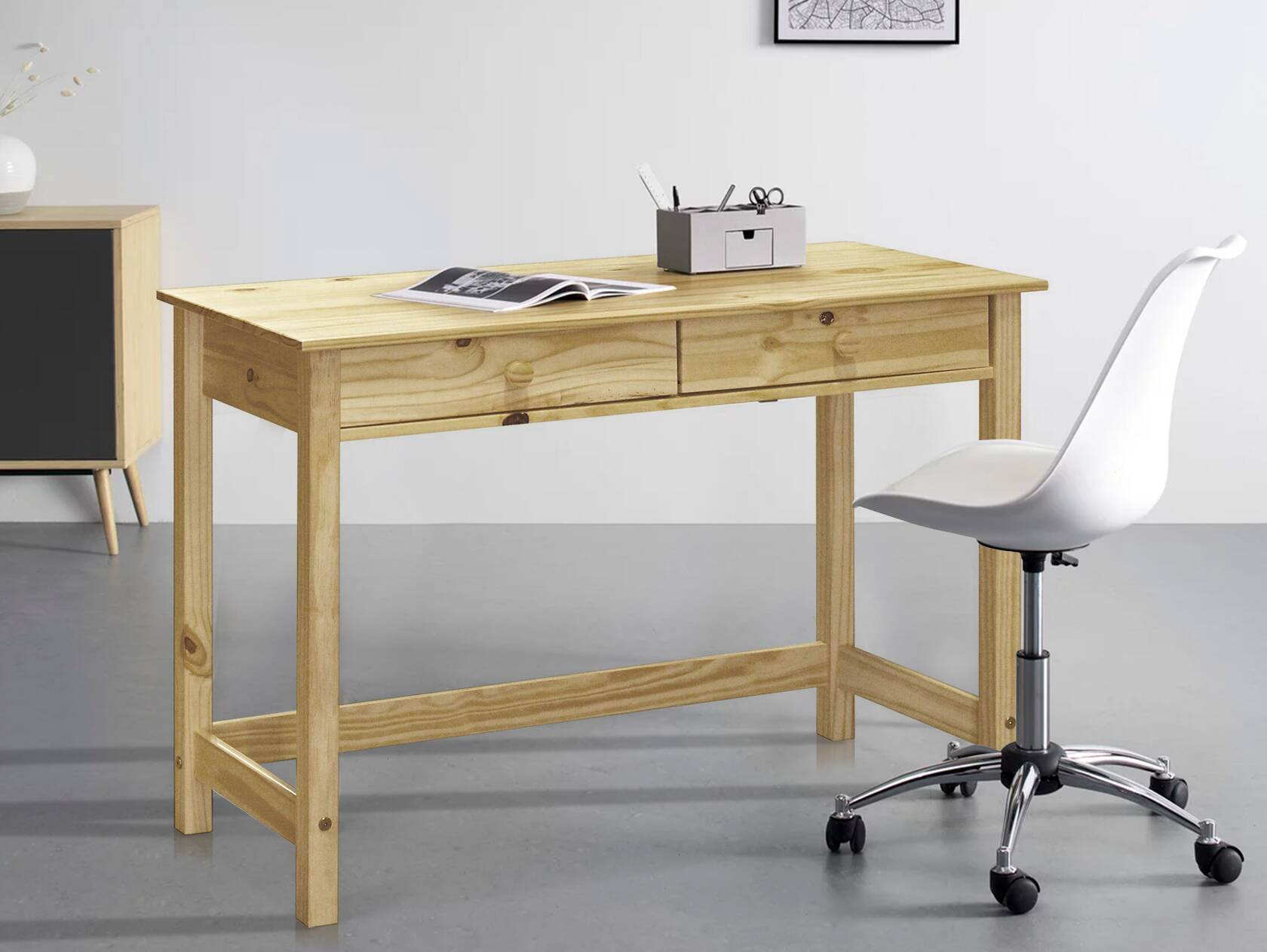 TOBINO Schreibtisch/Konsole, Material Massivholz, Kiefer Kiefer gewachst
