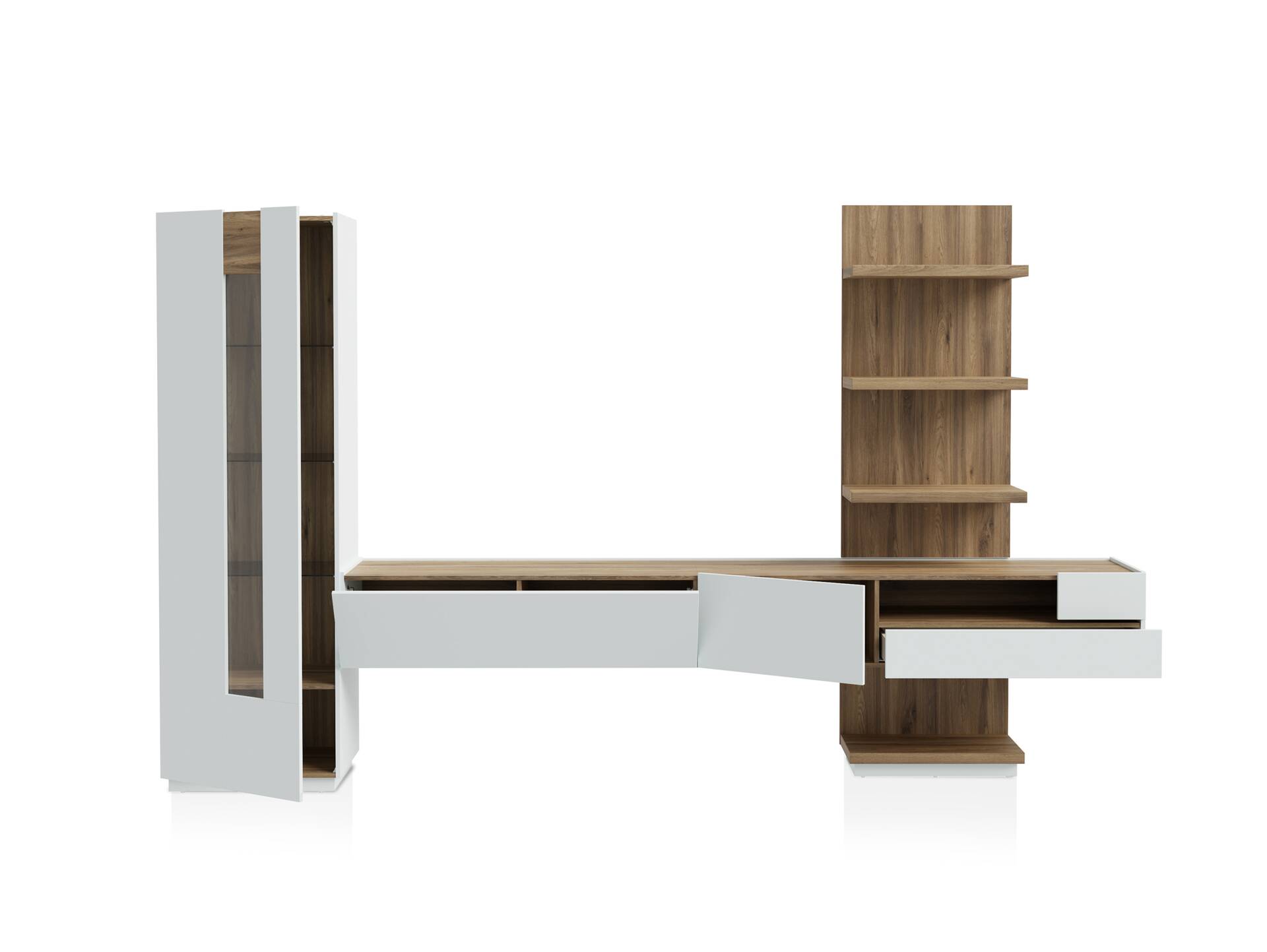 LENNOX Wohnwand, Material Dekorspanplatte, lichtgrau/Valencia Oak Dekor 
